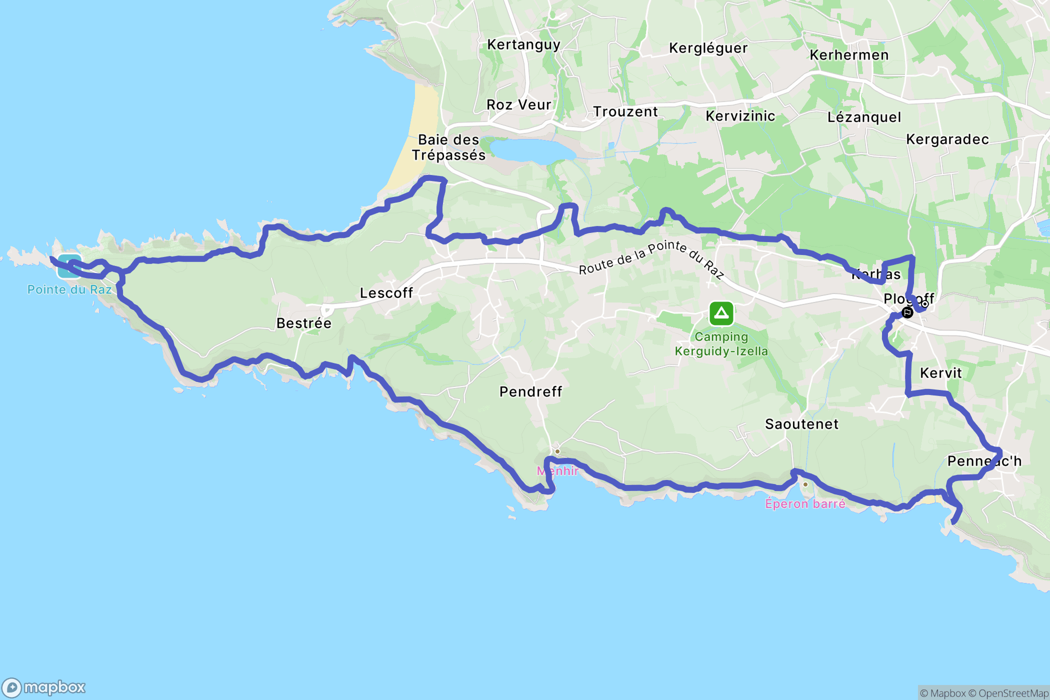 Plogoff : carte du parcours de randonnée - France