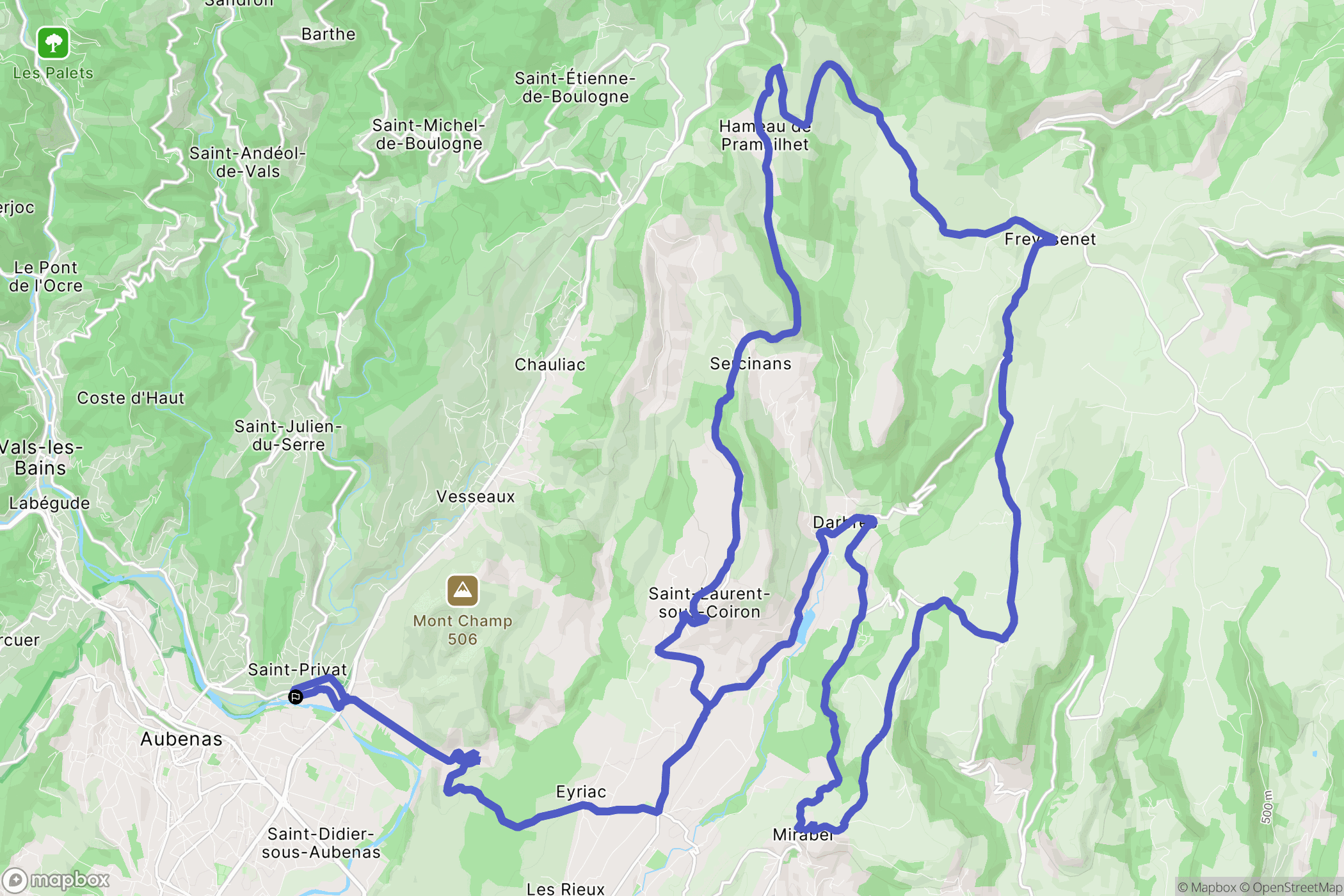 Saint-Privat : carte du parcours de randonnée - France