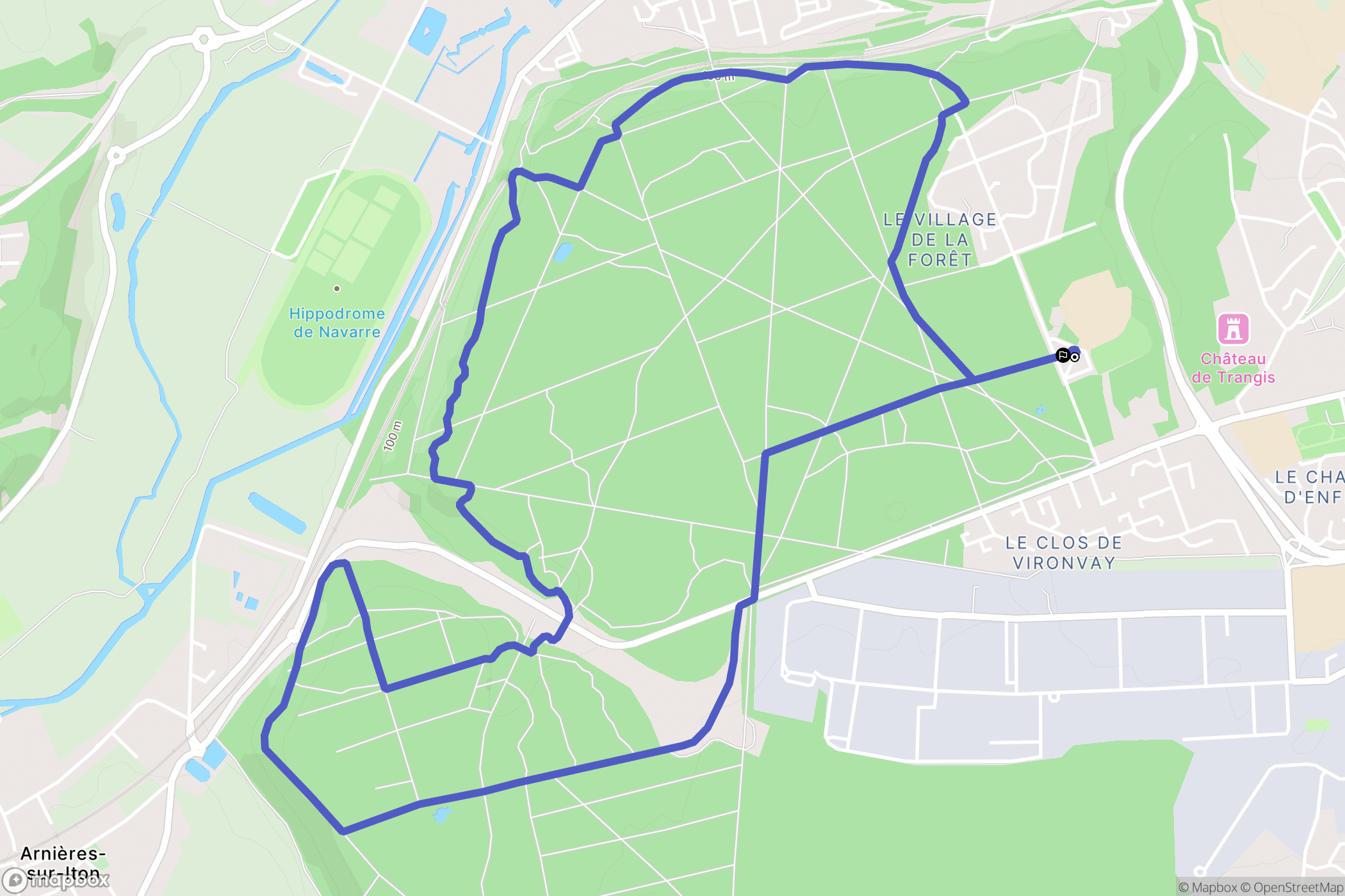 Évreux : carte du parcours de randonnée - France