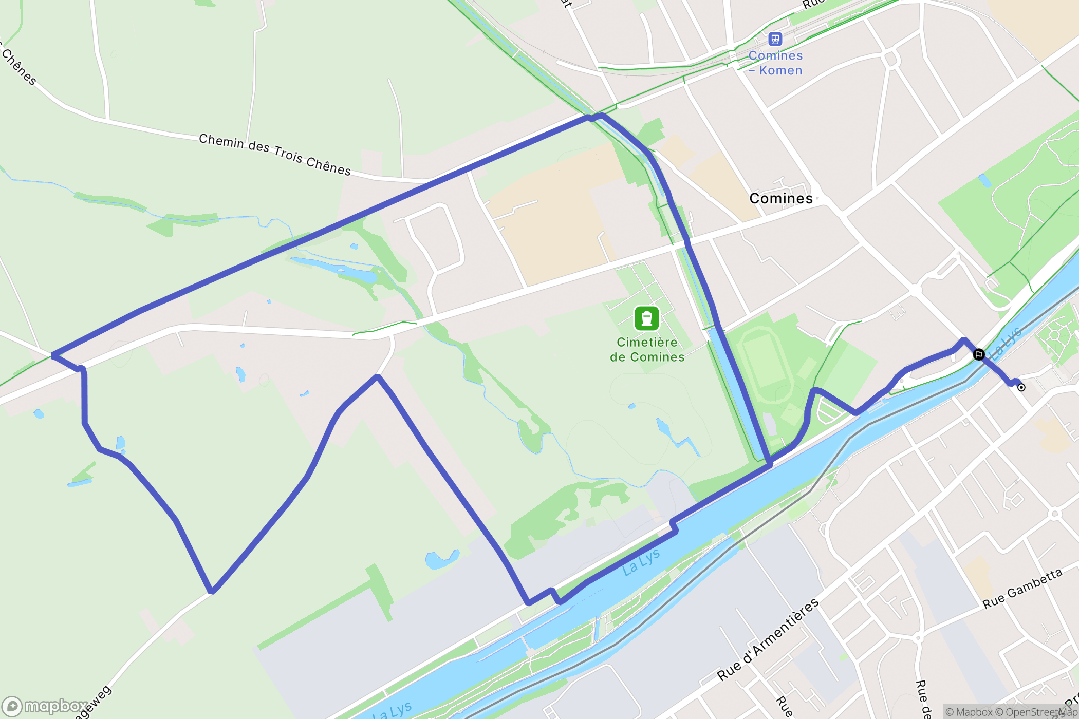 Comines : carte du parcours de randonnée - France