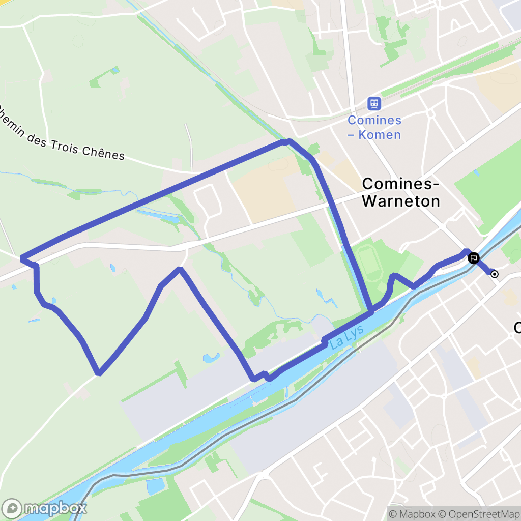 Comines : carte du parcours de randonnée - France