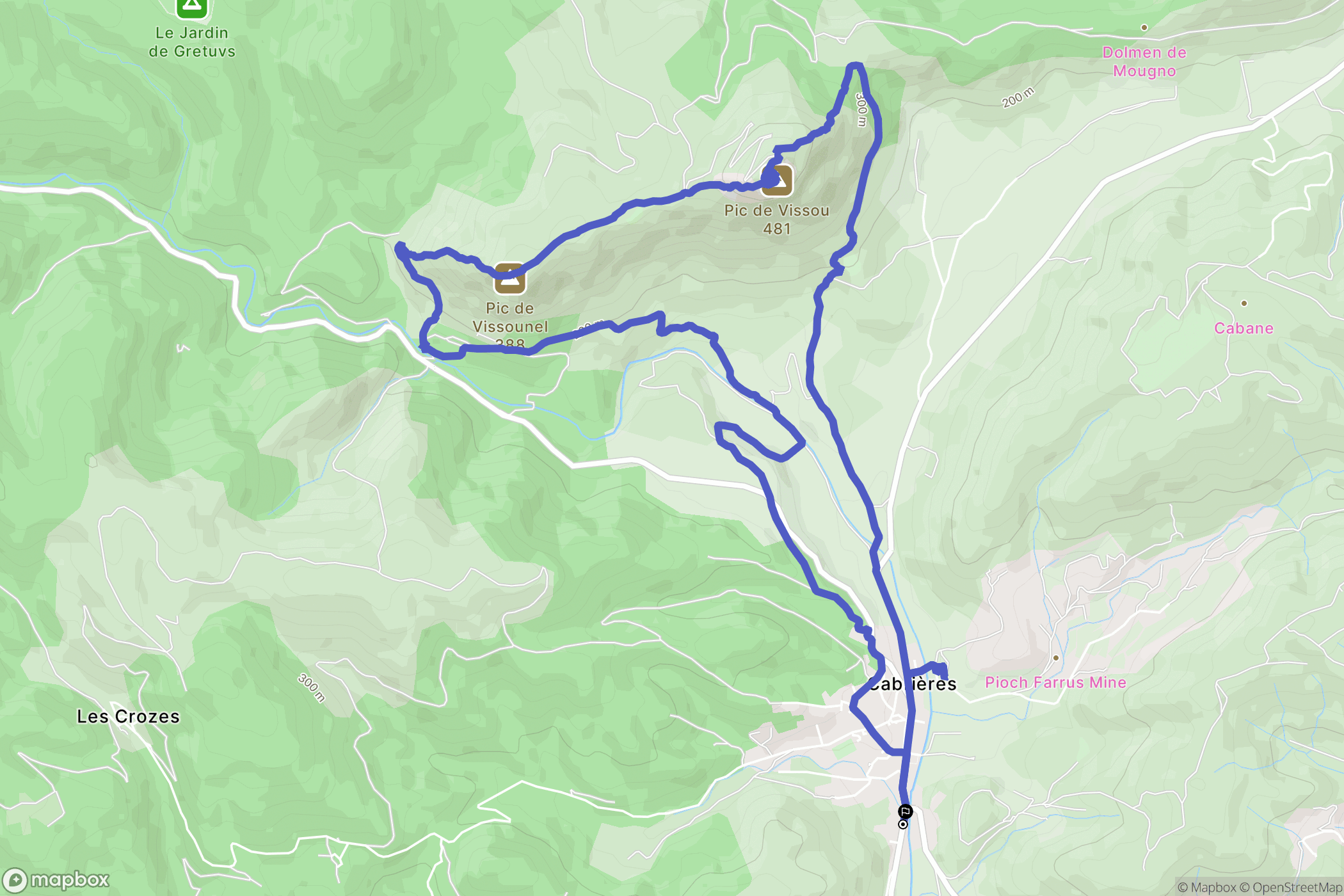 Cabrières : carte du parcours de randonnée - France