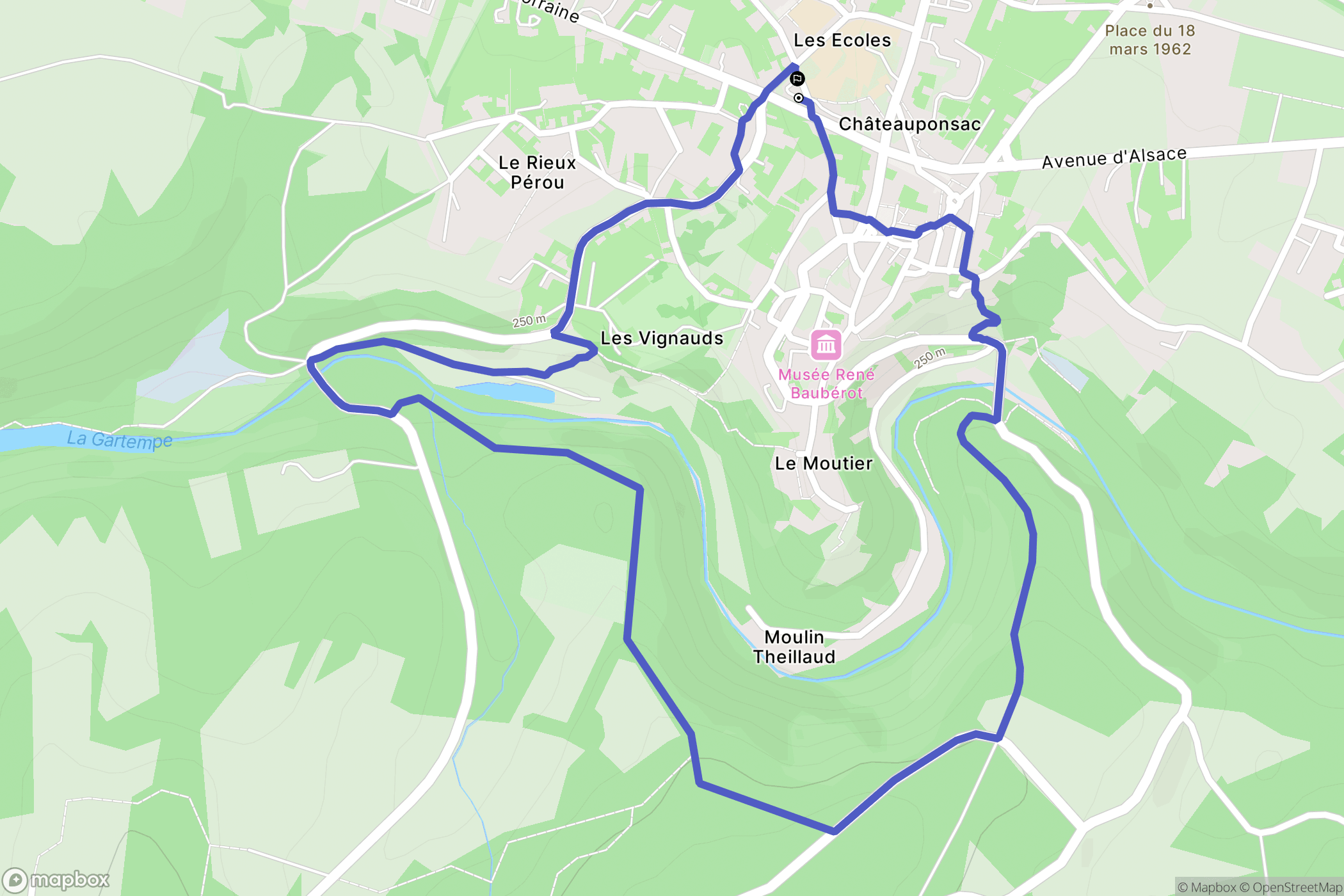 Châteauponsac : carte du parcours de randonnée - France