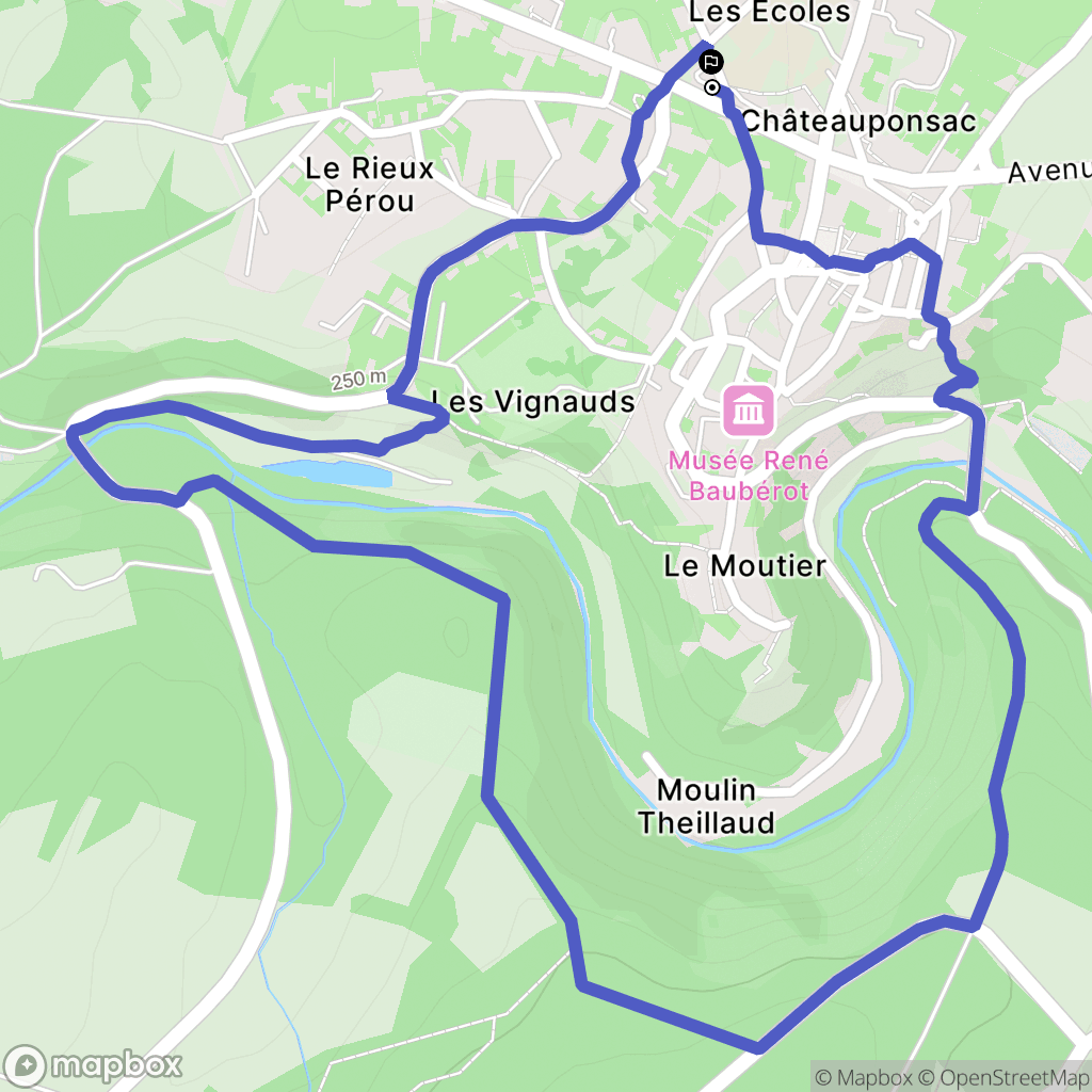 Châteauponsac : carte du parcours de randonnée - France