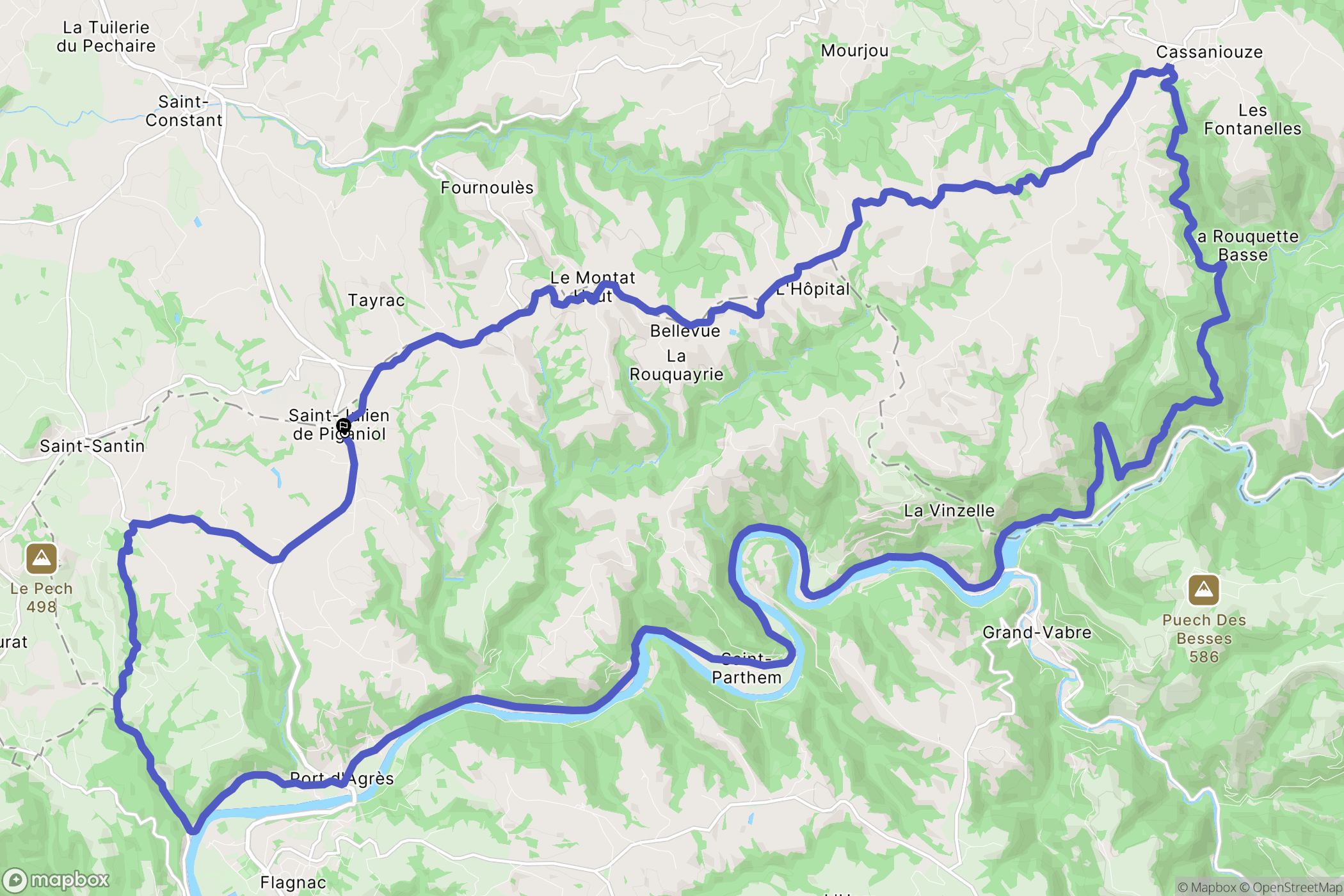 Saint-Santin : carte du parcours de randonnée - France