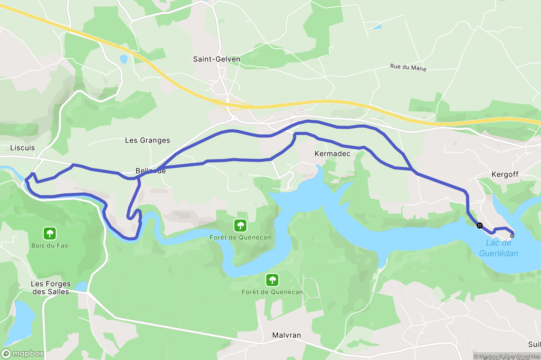 Caurel : carte du parcours de randonnée - France