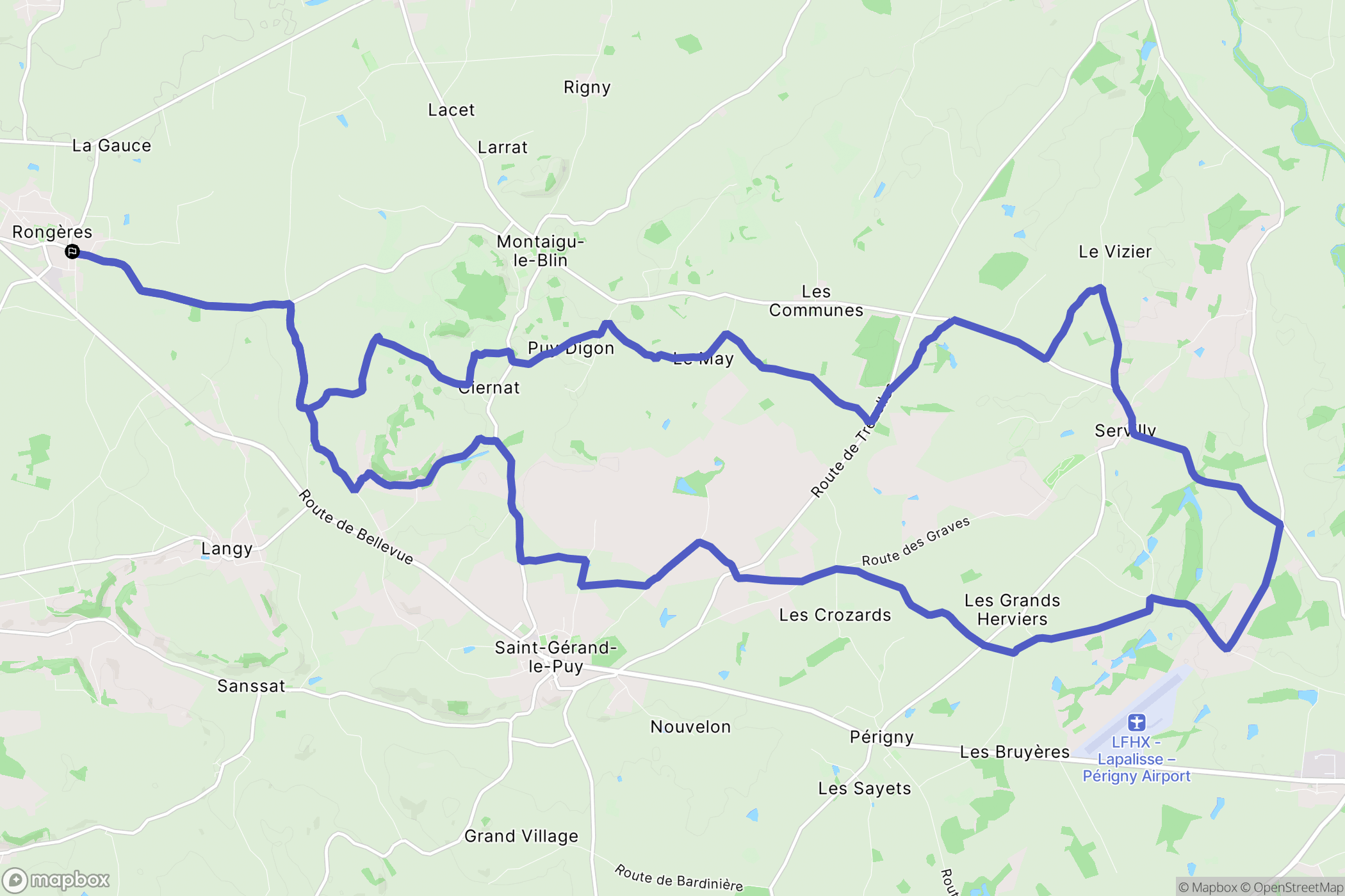 Rongères : carte du parcours de randonnée - France