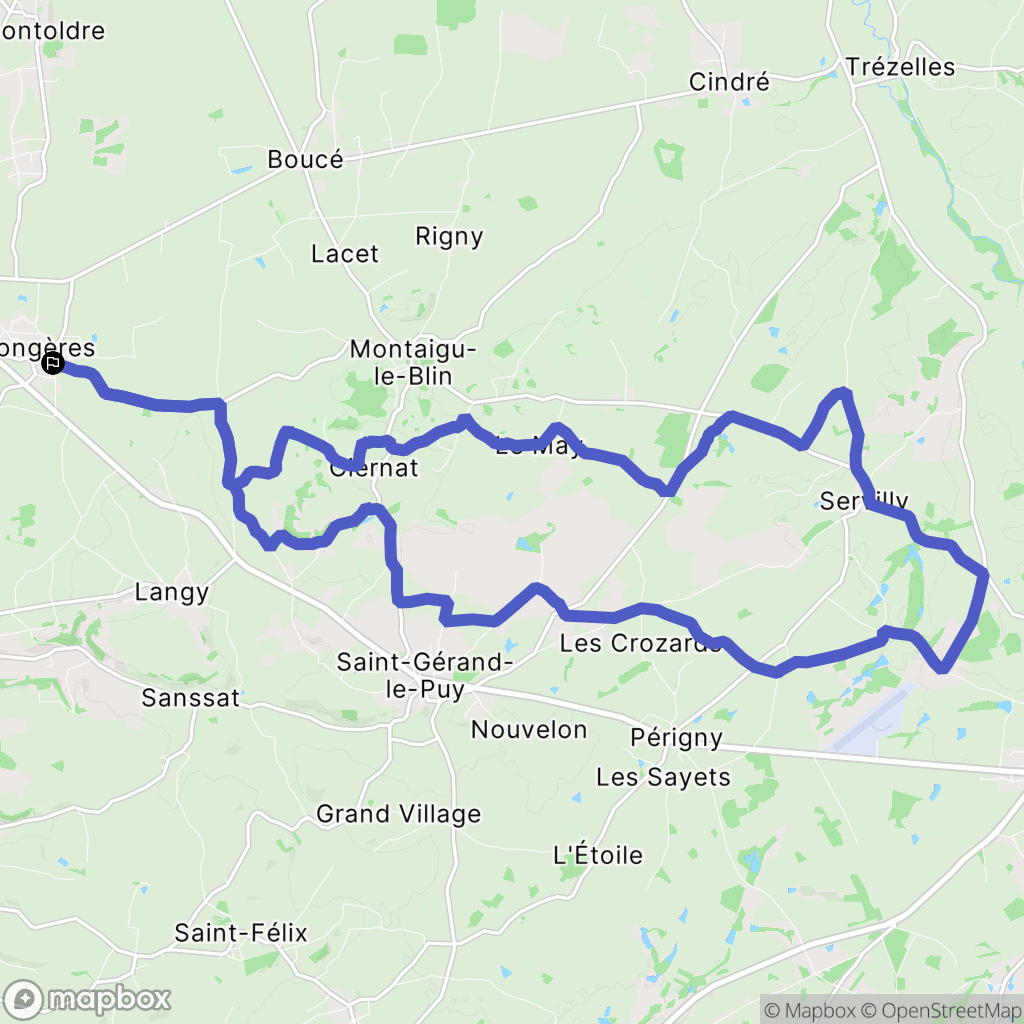 Rongères : carte du parcours de randonnée - France