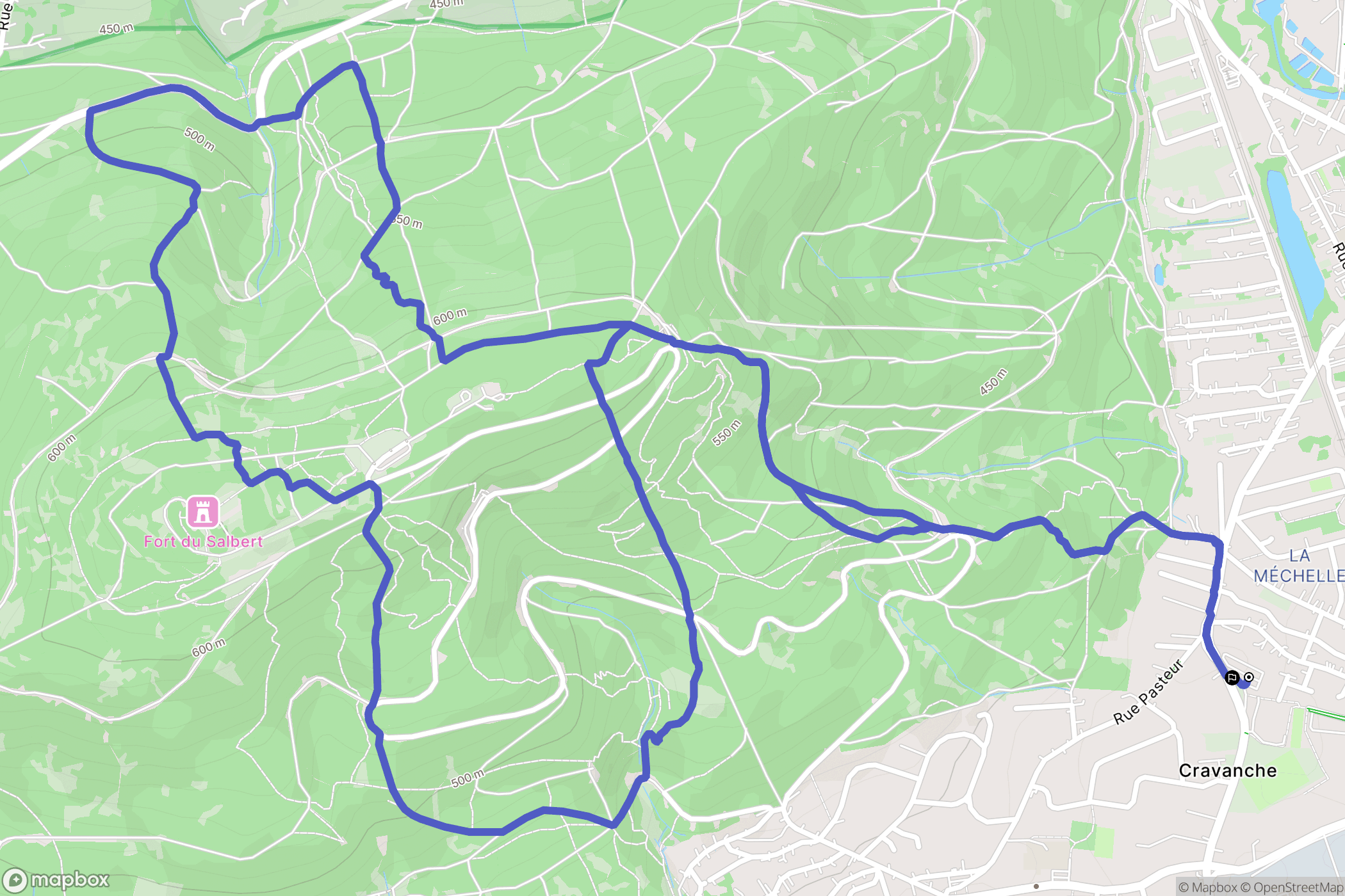 Belfort : carte du parcours de randonnée - France