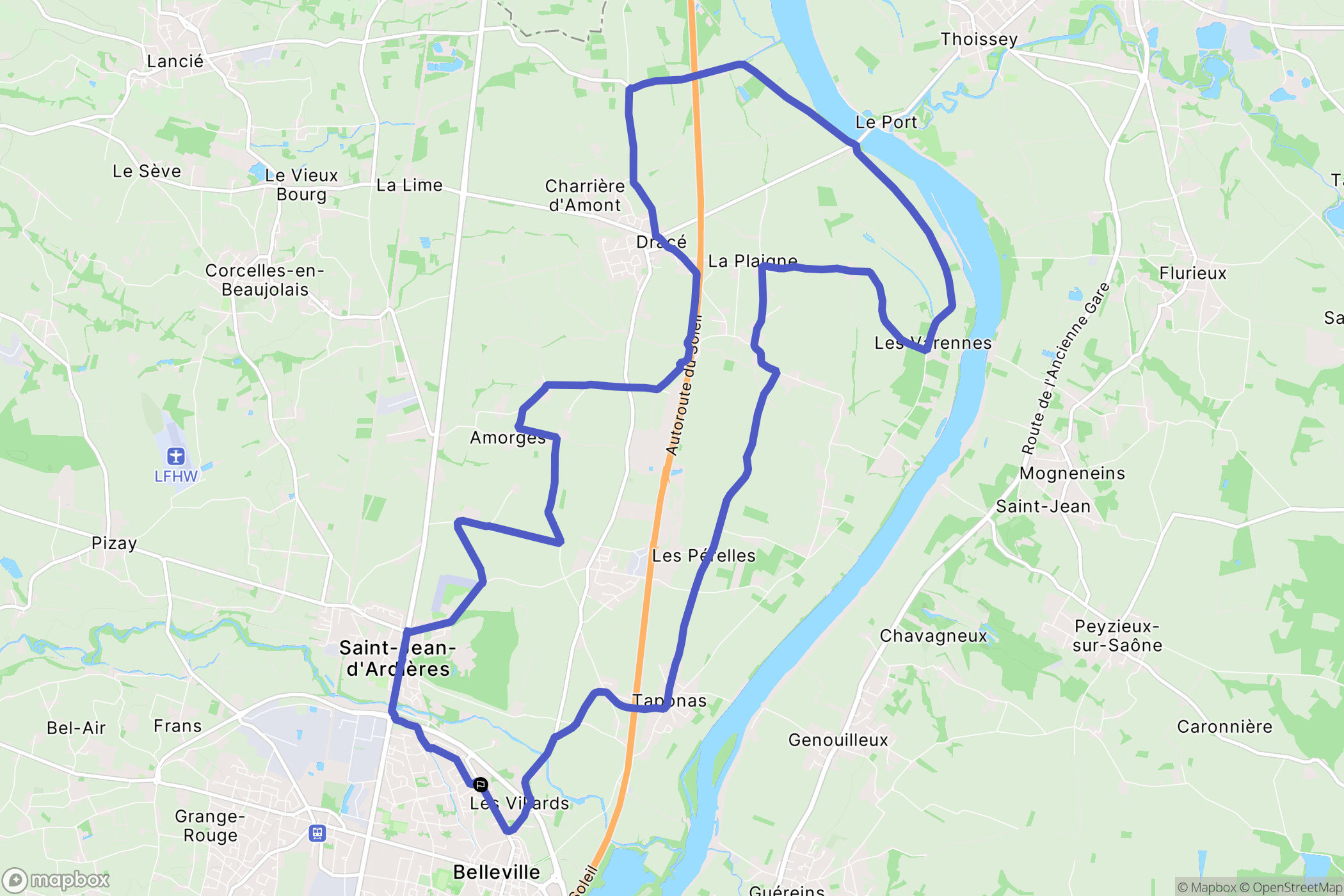Belleville-en-Beaujolais : carte du parcours de randonnée - France