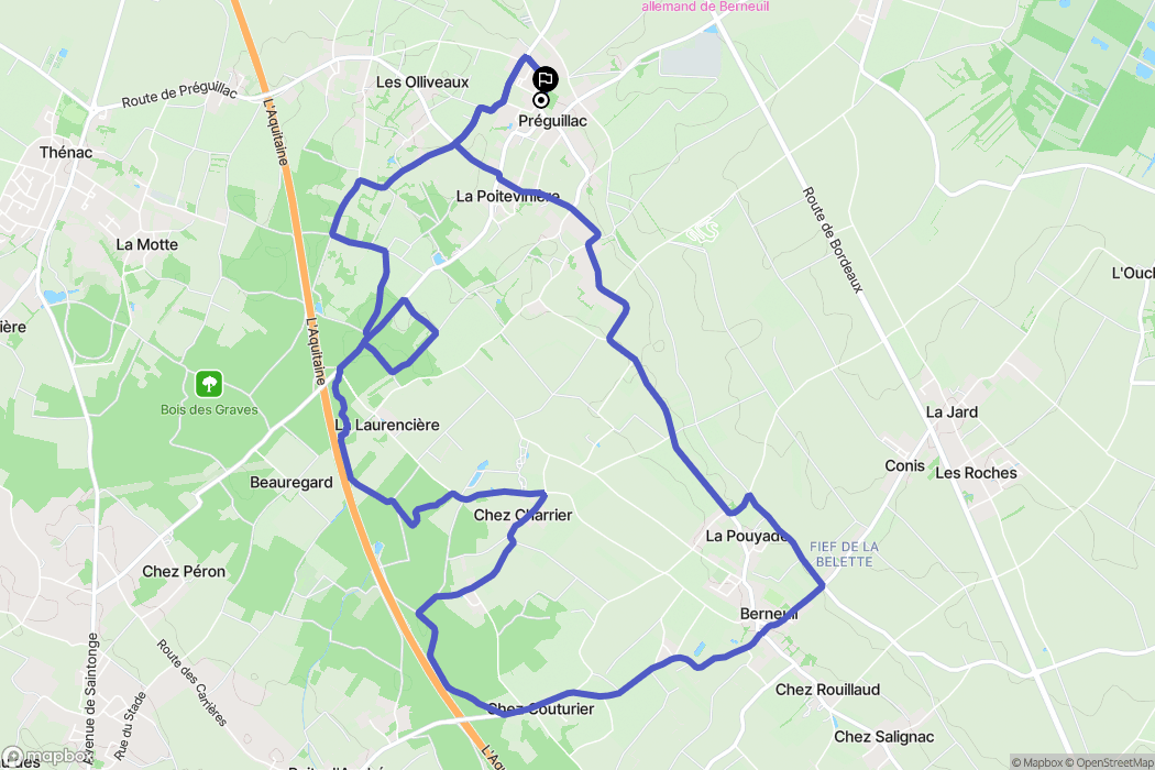 Préguillac : carte du parcours de randonnée - France