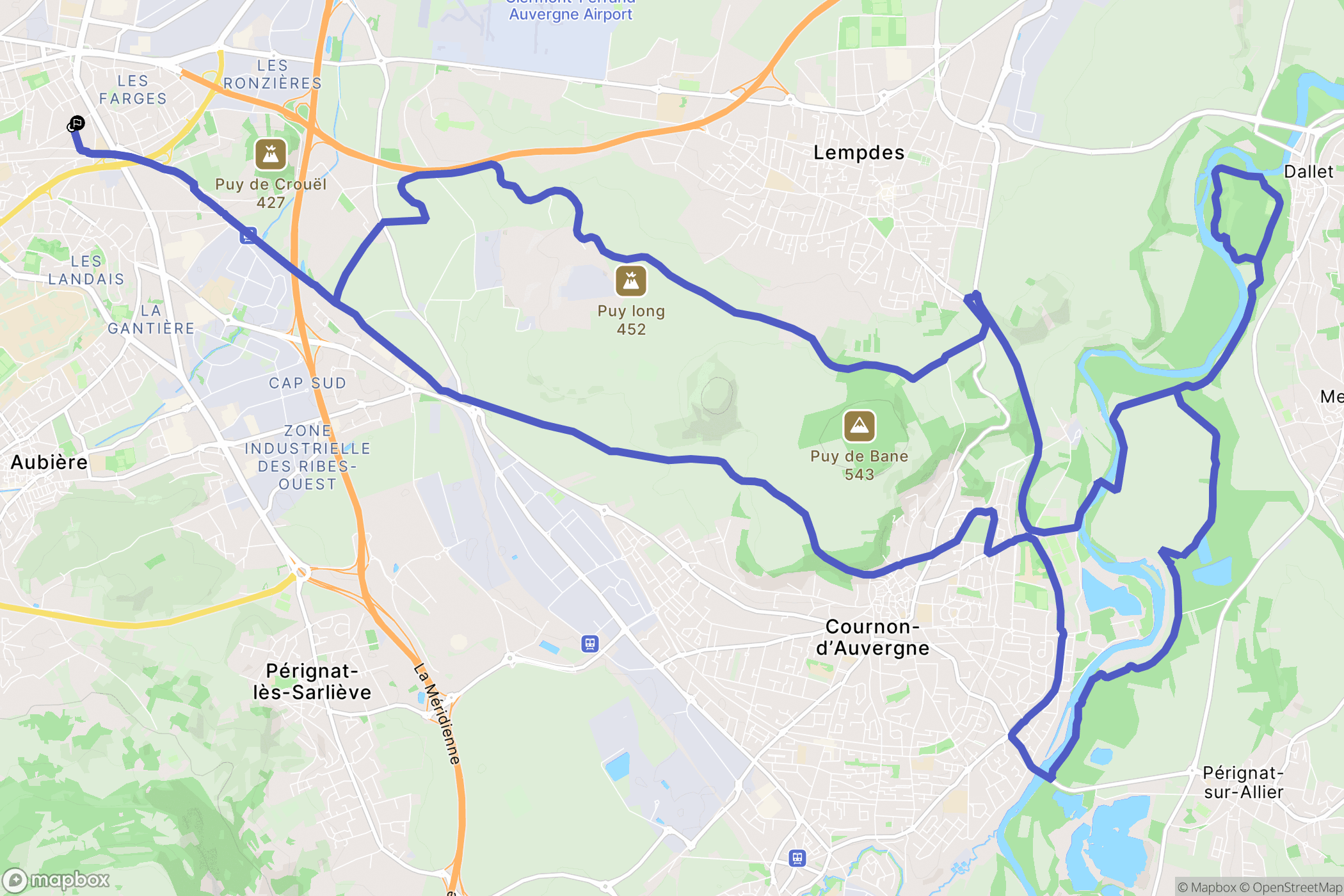 Clermont-Ferrand : carte du parcours de randonnée - France