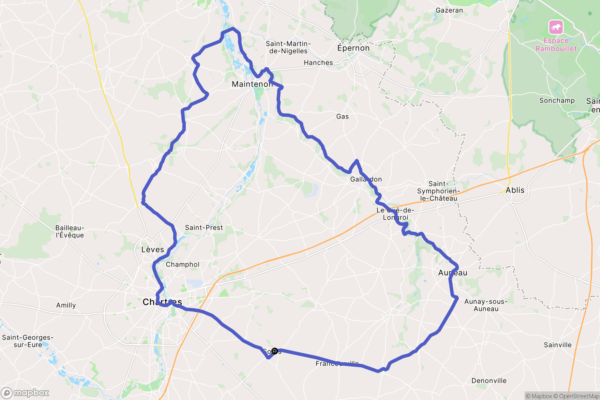Sours : carte du parcours de randonnée - France