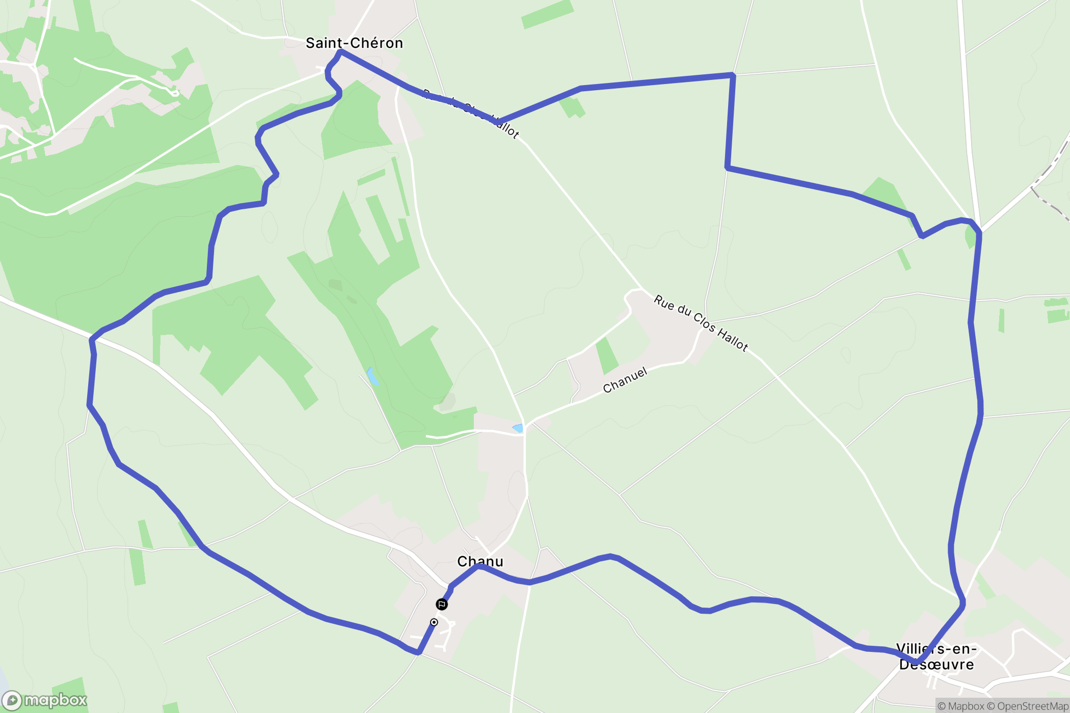 Villiers-en-Désœuvre : carte du parcours de randonnée - France
