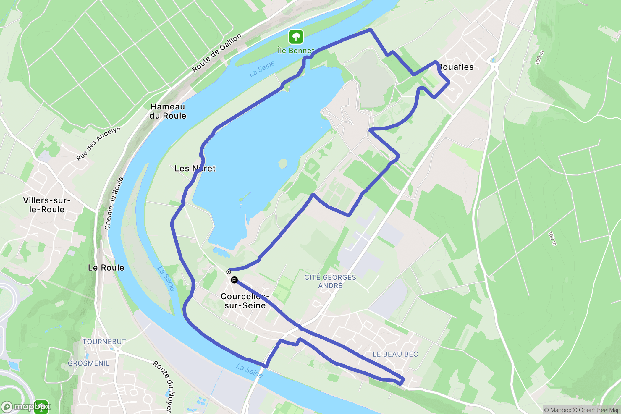 Courcelles-sur-Seine : carte du parcours de randonnée - France