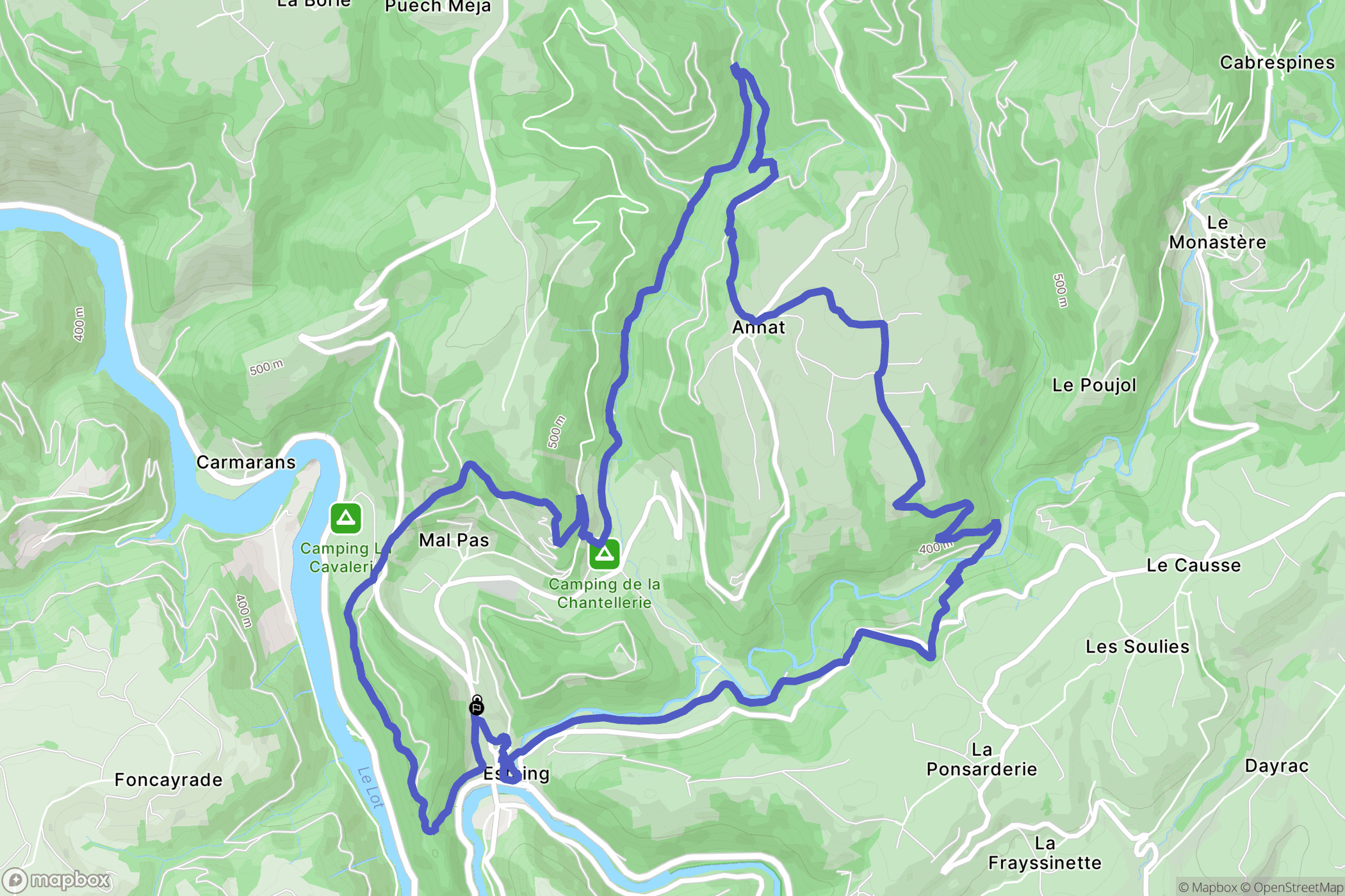 Estaing : carte du parcours de randonnée - France