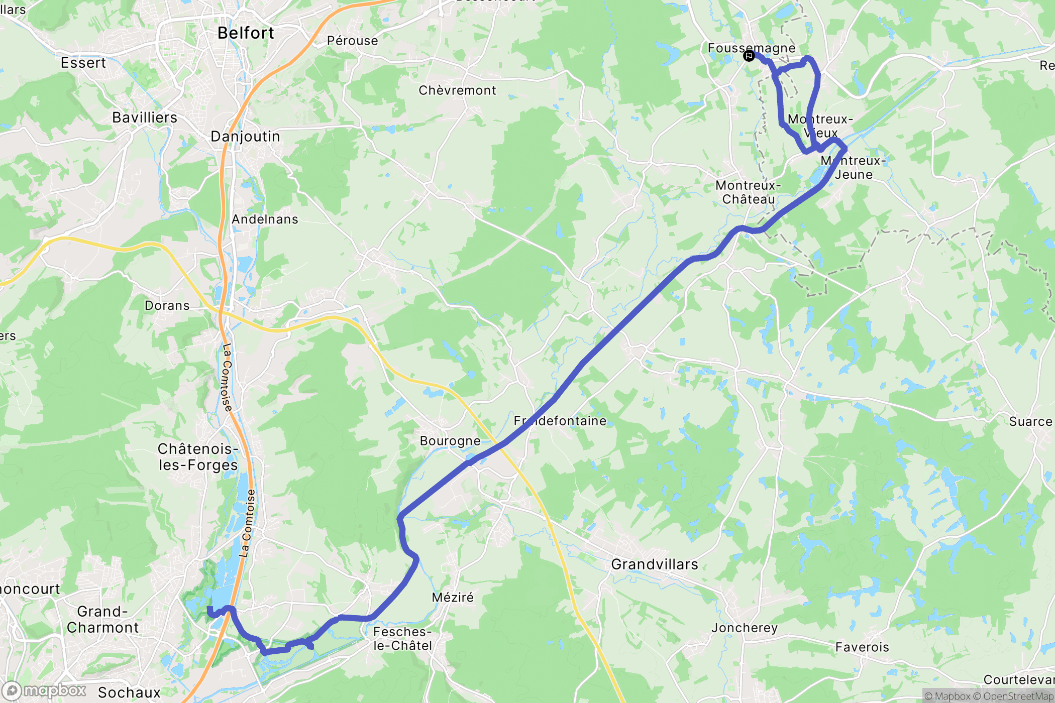 Foussemagne : carte du parcours de randonnée - France