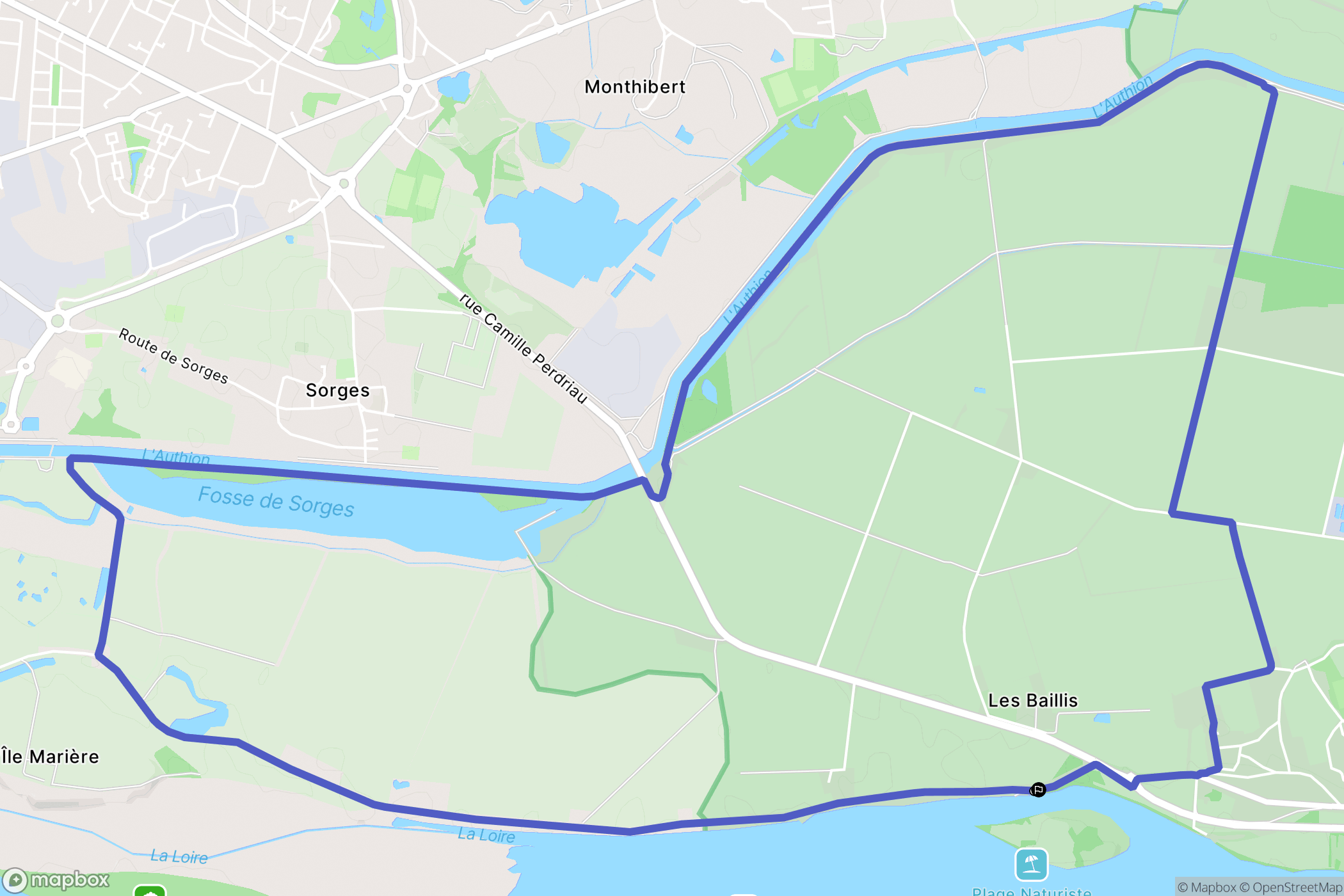 Loire-Authion : carte du parcours de randonnée - France