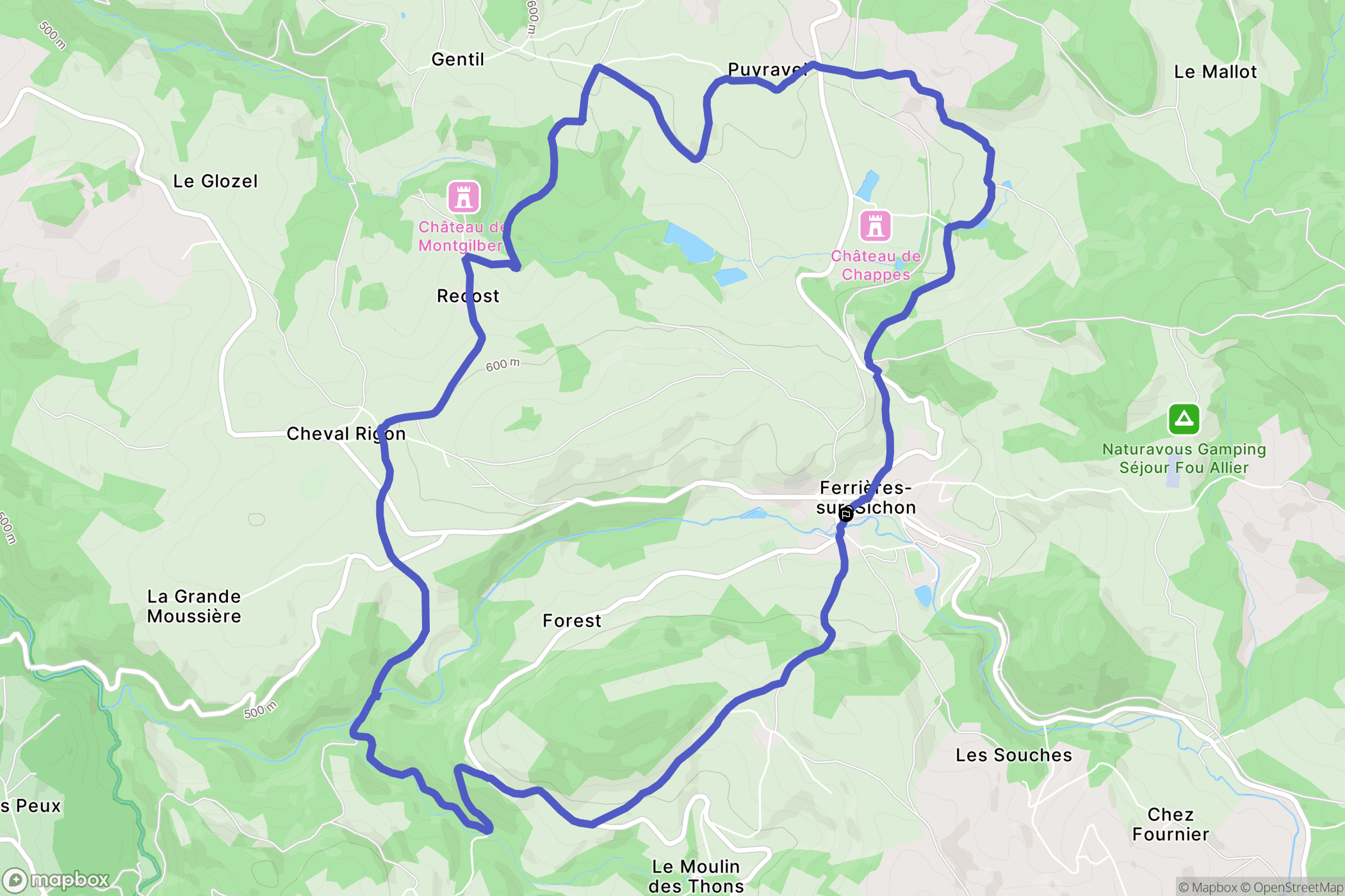 Ferrières-sur-Sichon : carte du parcours de randonnée - France