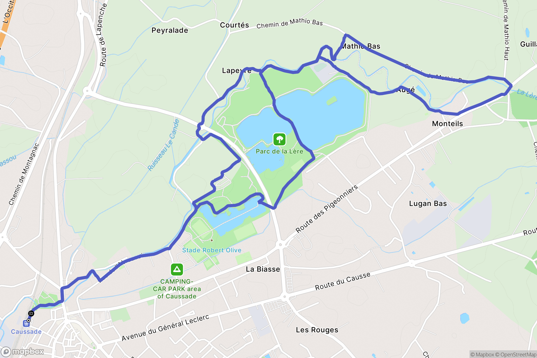 Caussade : carte du parcours de randonnée - France