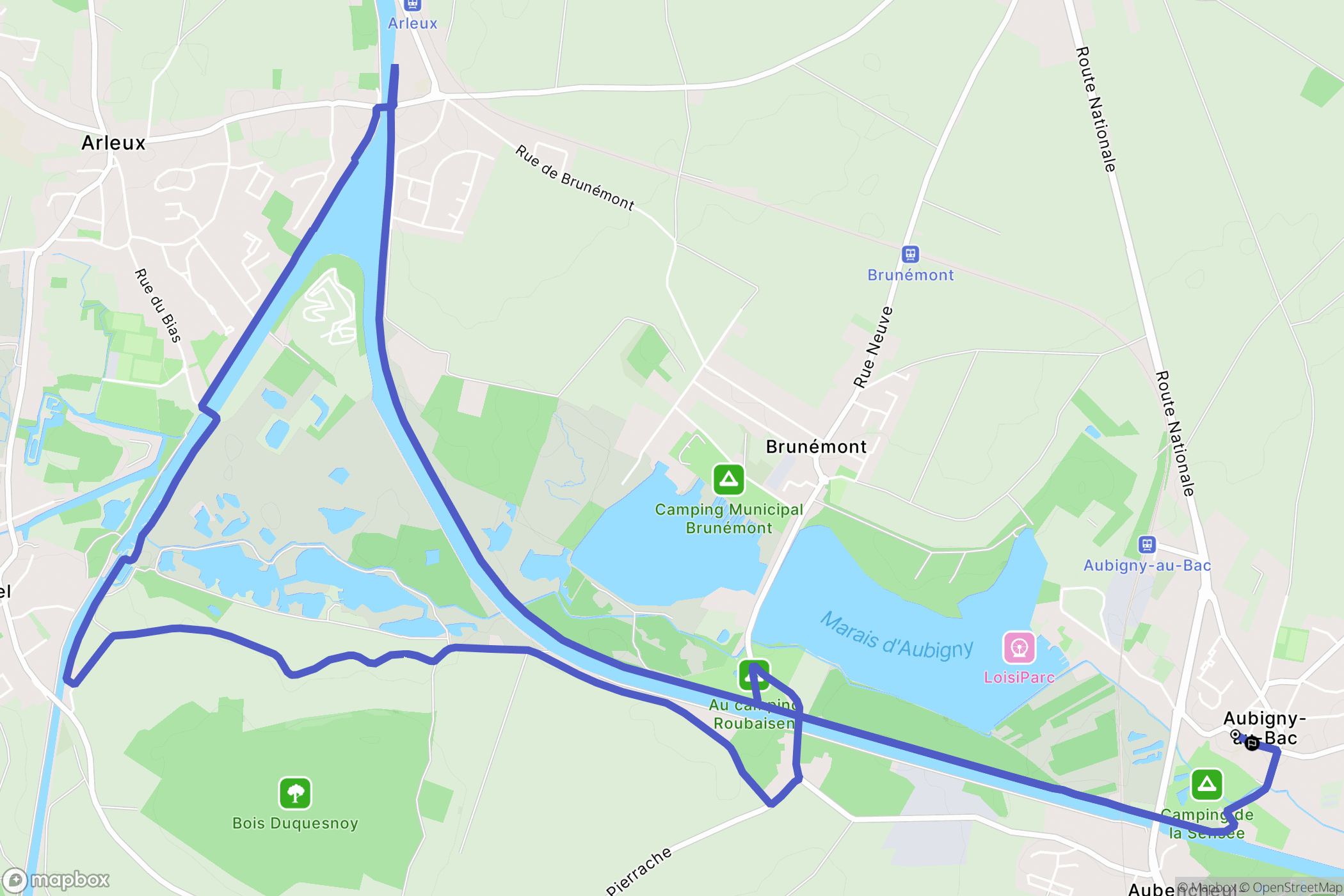 Aubigny-au-Bac : carte du parcours de randonnée - France