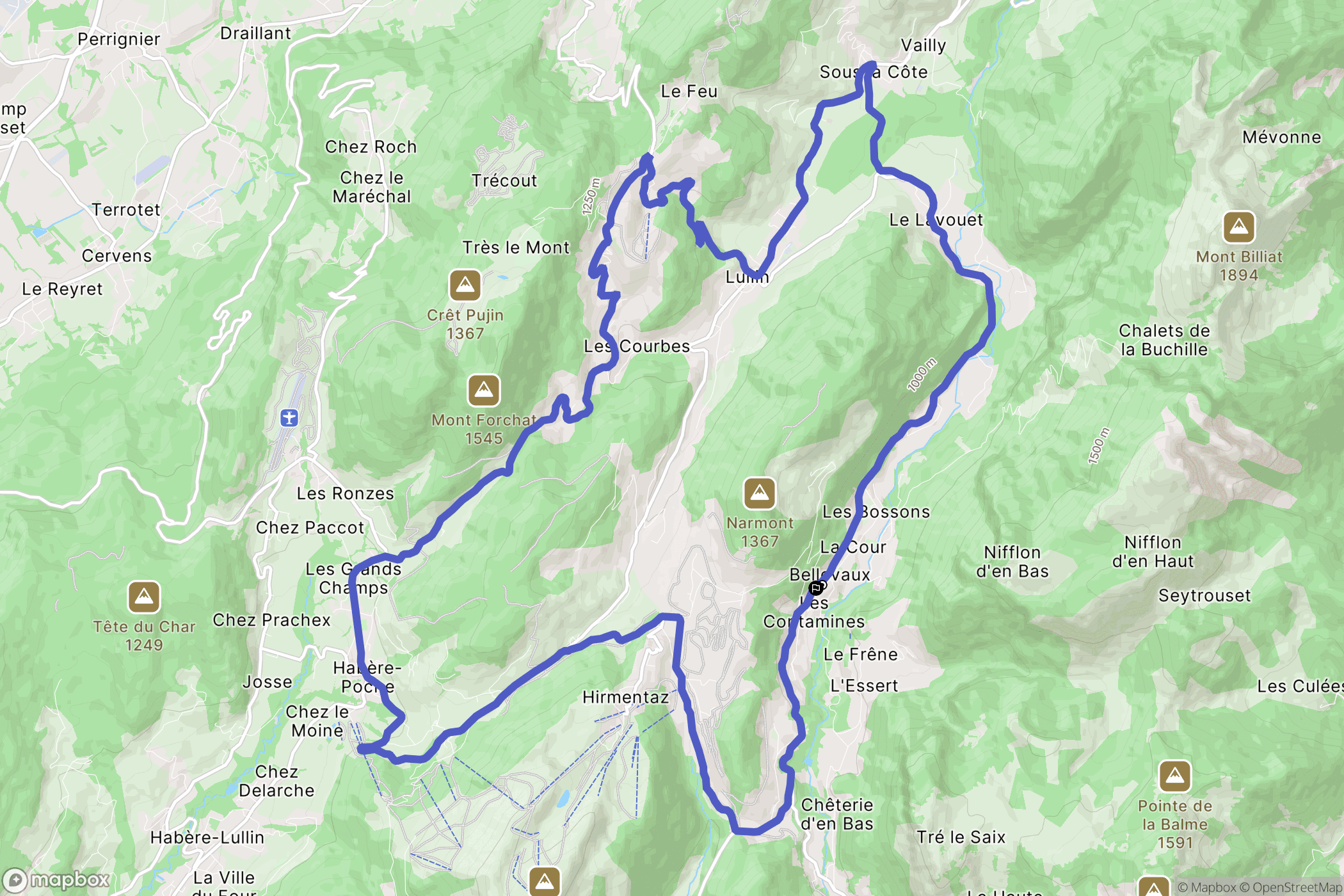 Bellevaux : carte du parcours de randonnée - France