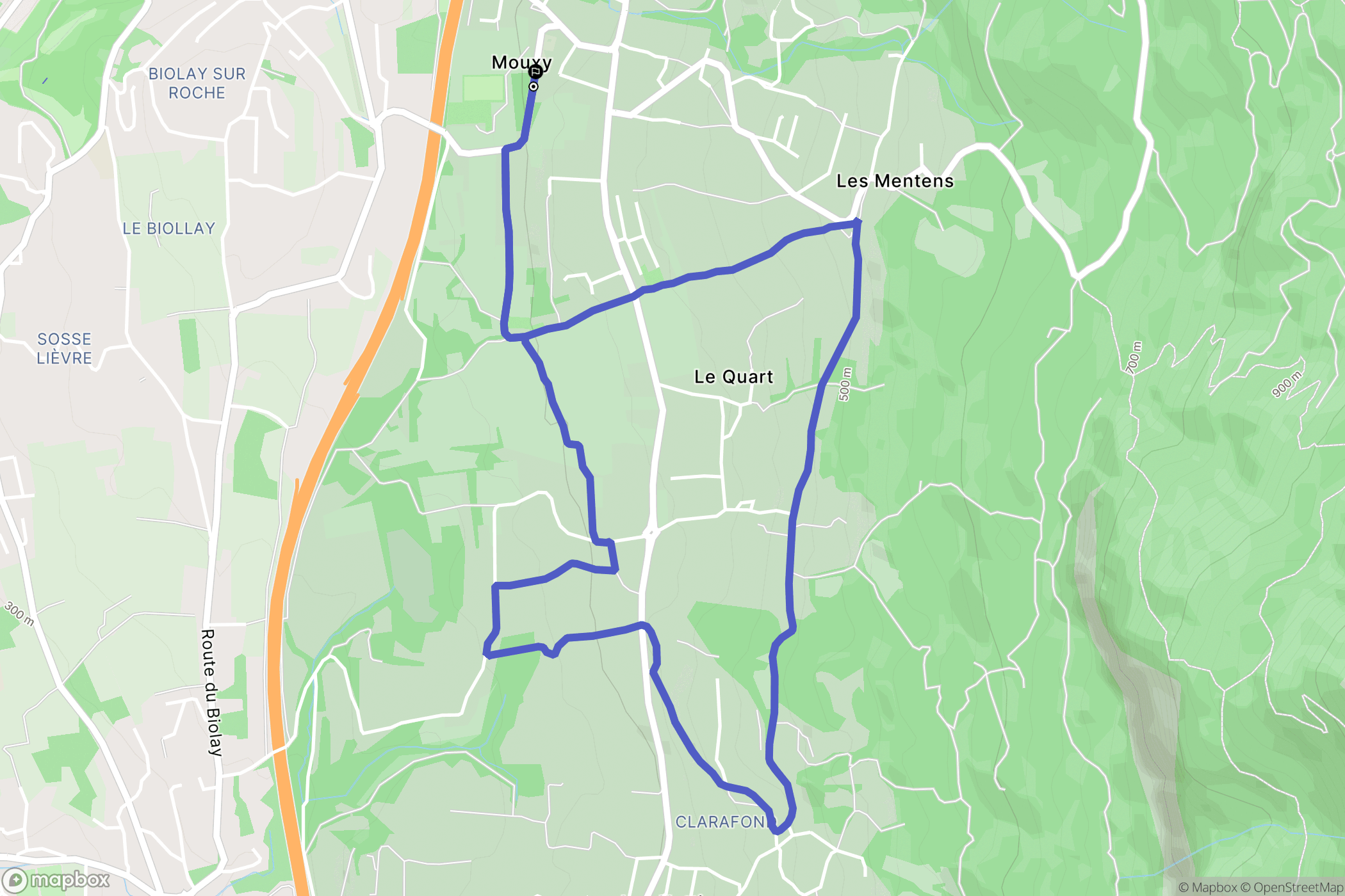 Mouxy : carte du parcours de randonnée - France