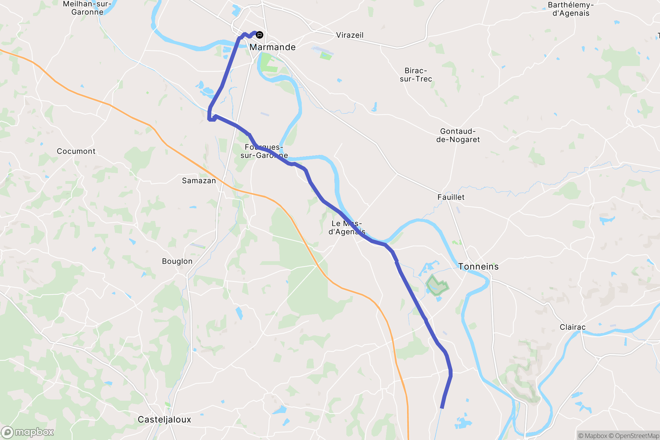Marmande : carte du parcours de randonnée - France