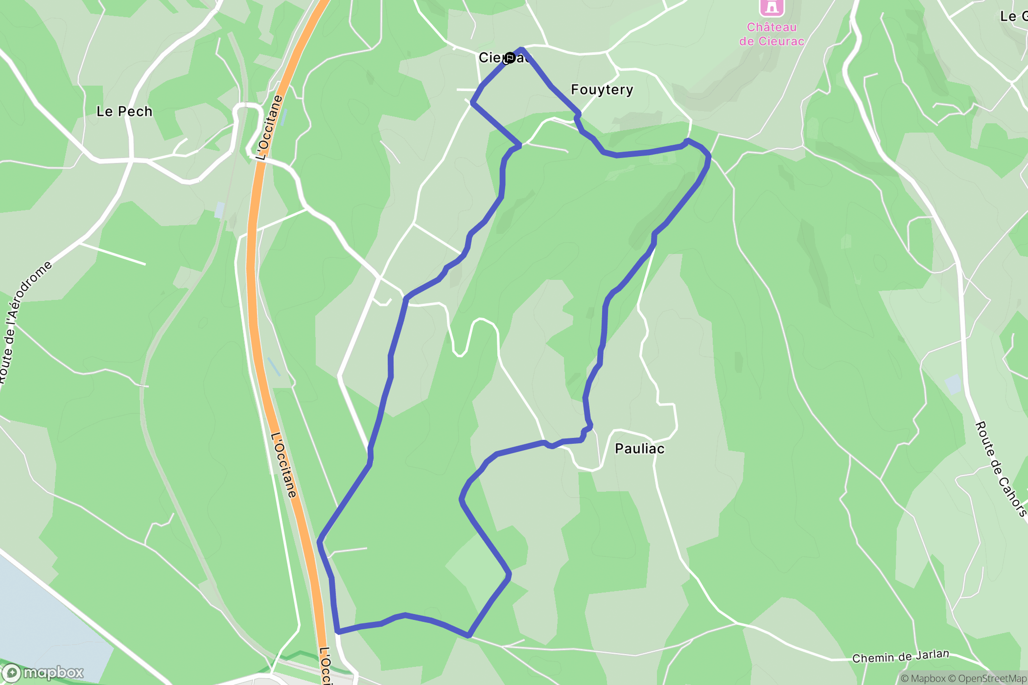 Cieurac : carte du parcours de randonnée - France