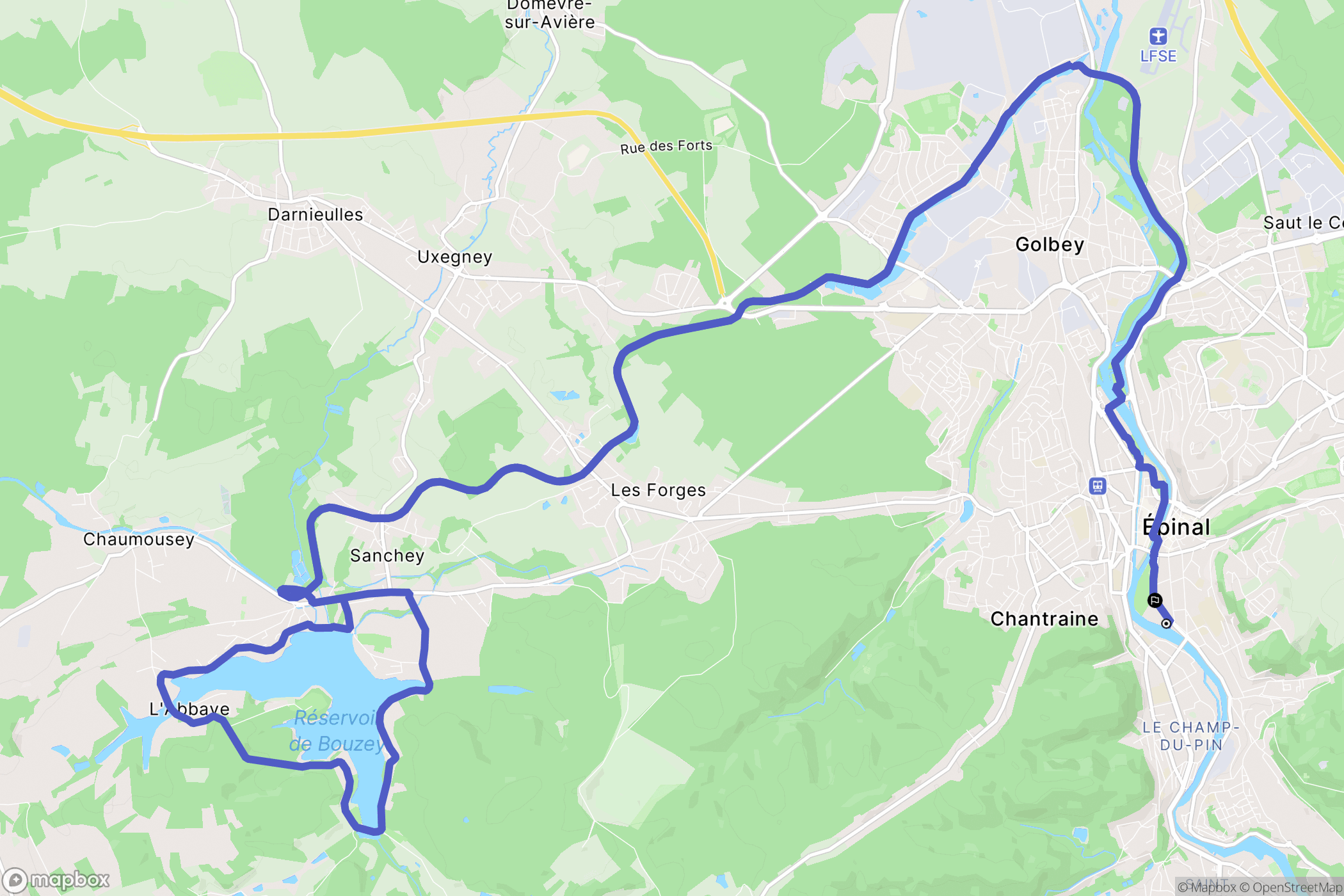 Épinal : carte du parcours de randonnée - France
