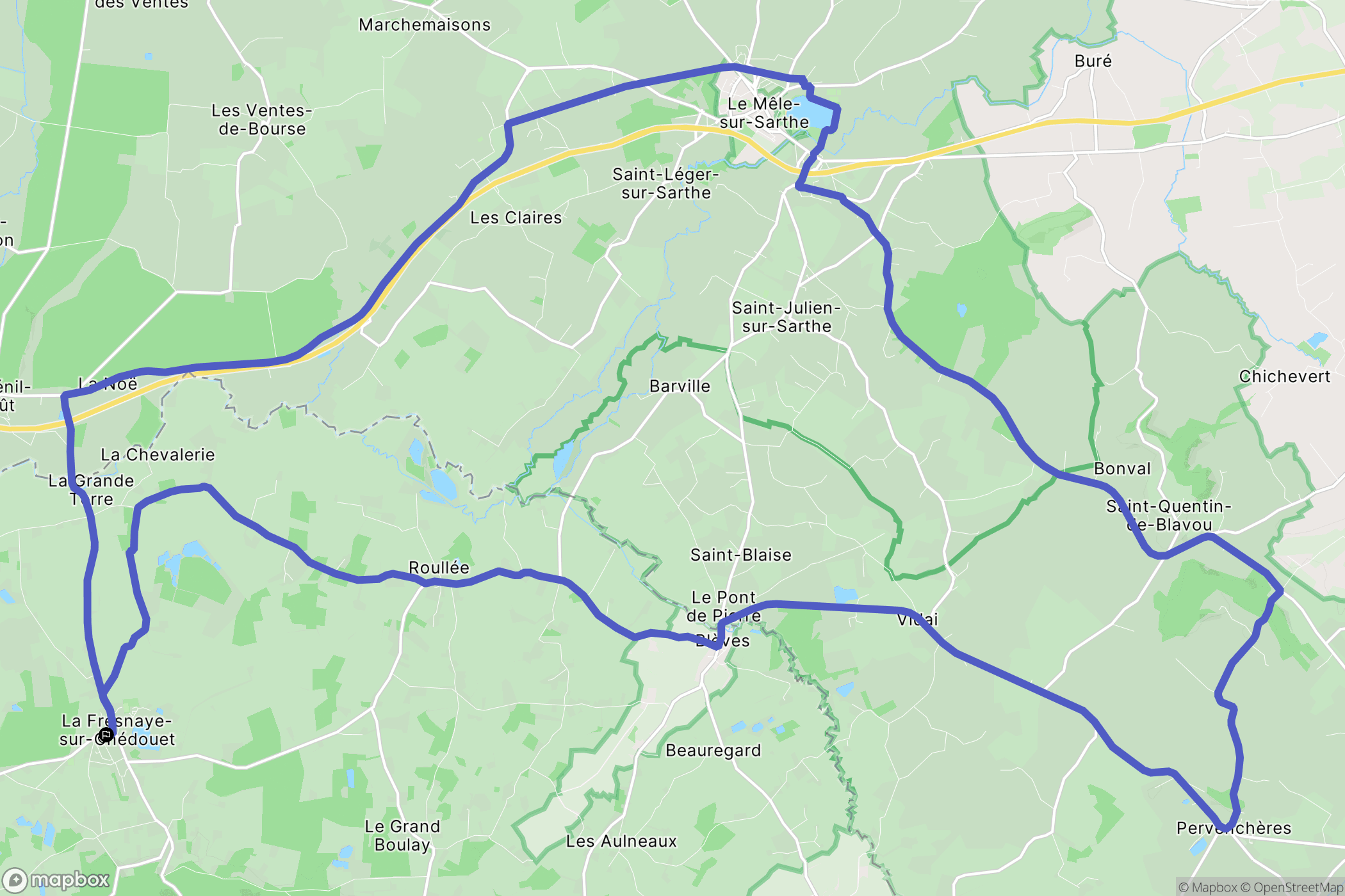 Villeneuve-en-Perseigne : carte du parcours de randonnée - France