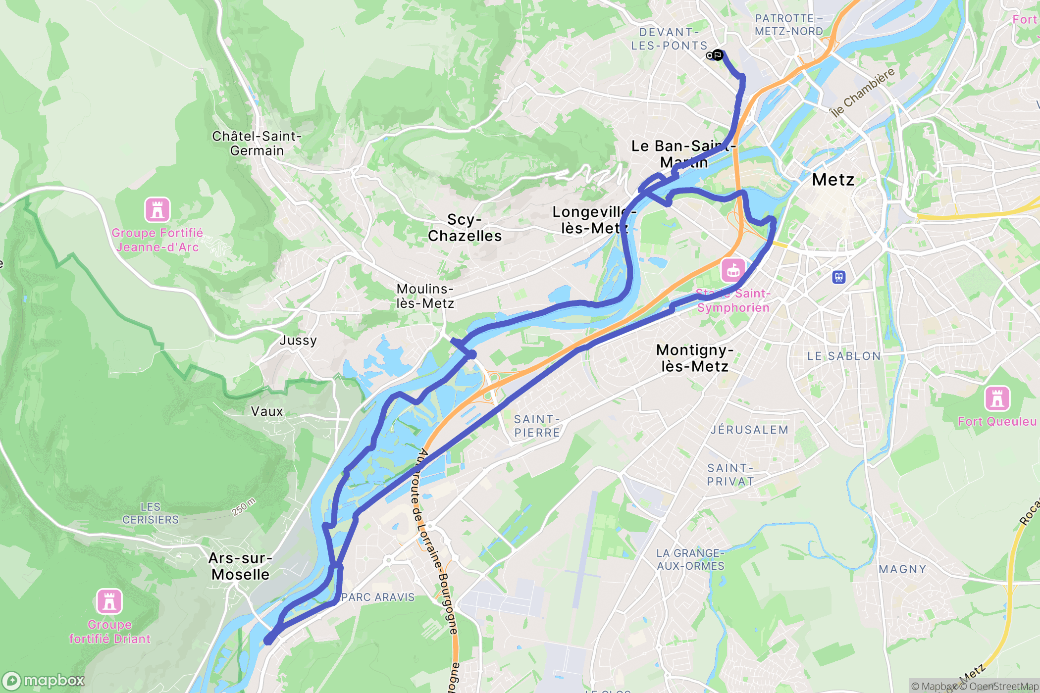 Metz : carte du parcours de randonnée - France