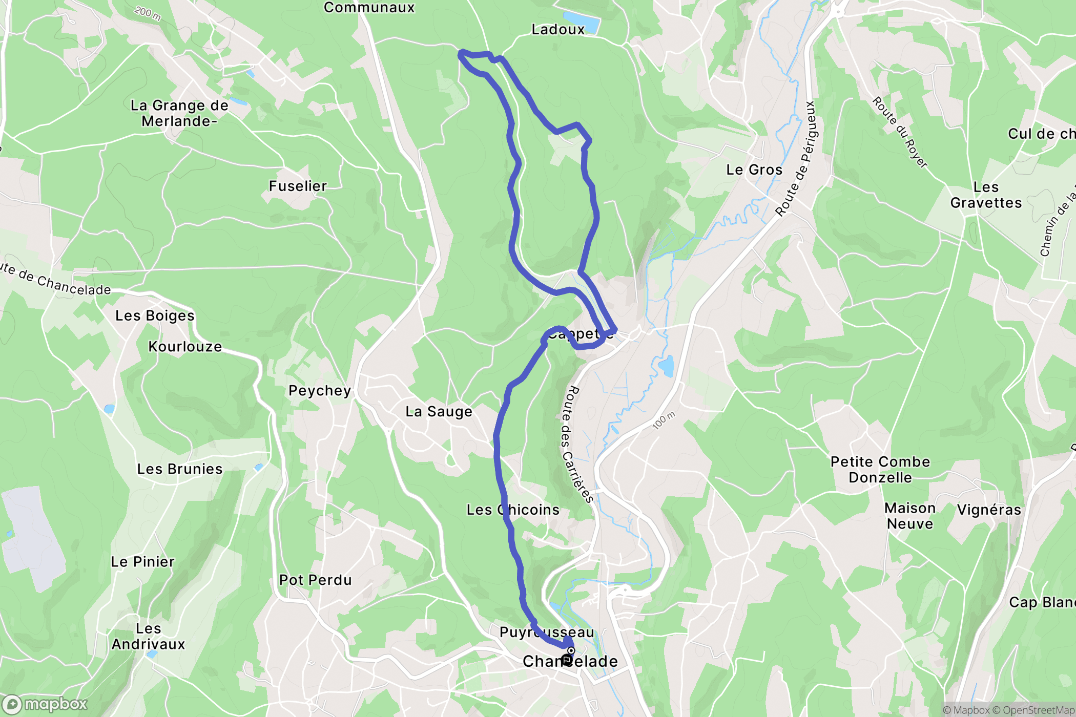 Chancelade : carte du parcours de randonnée - France