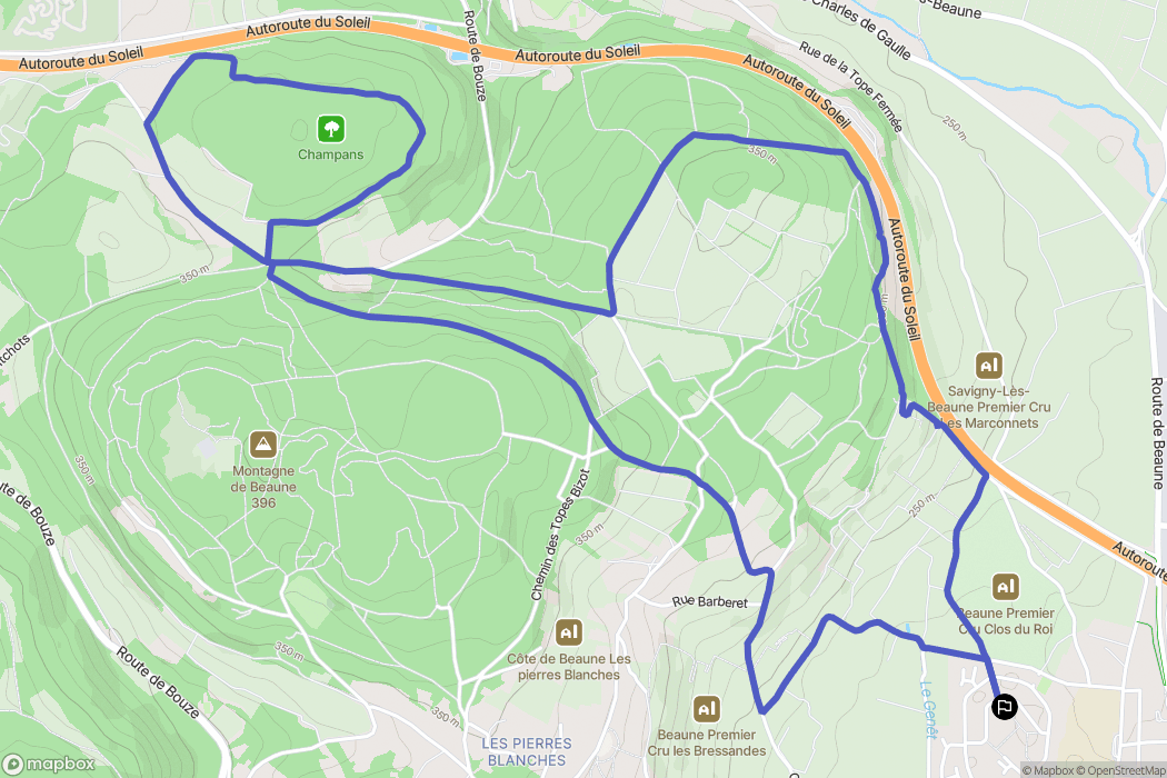 Beaune : carte du parcours de randonnée - France