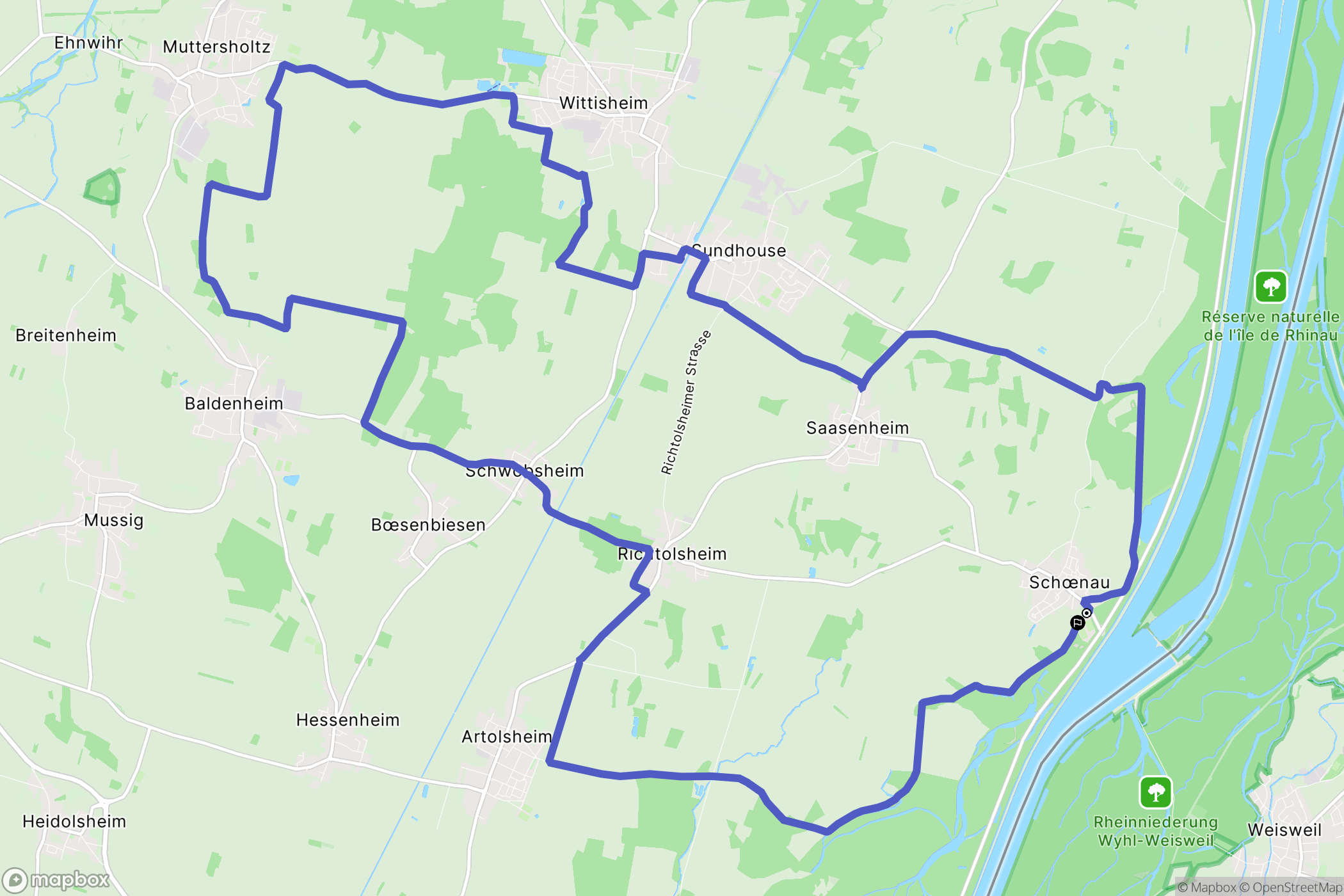 Schœnau : carte du parcours de randonnée - France