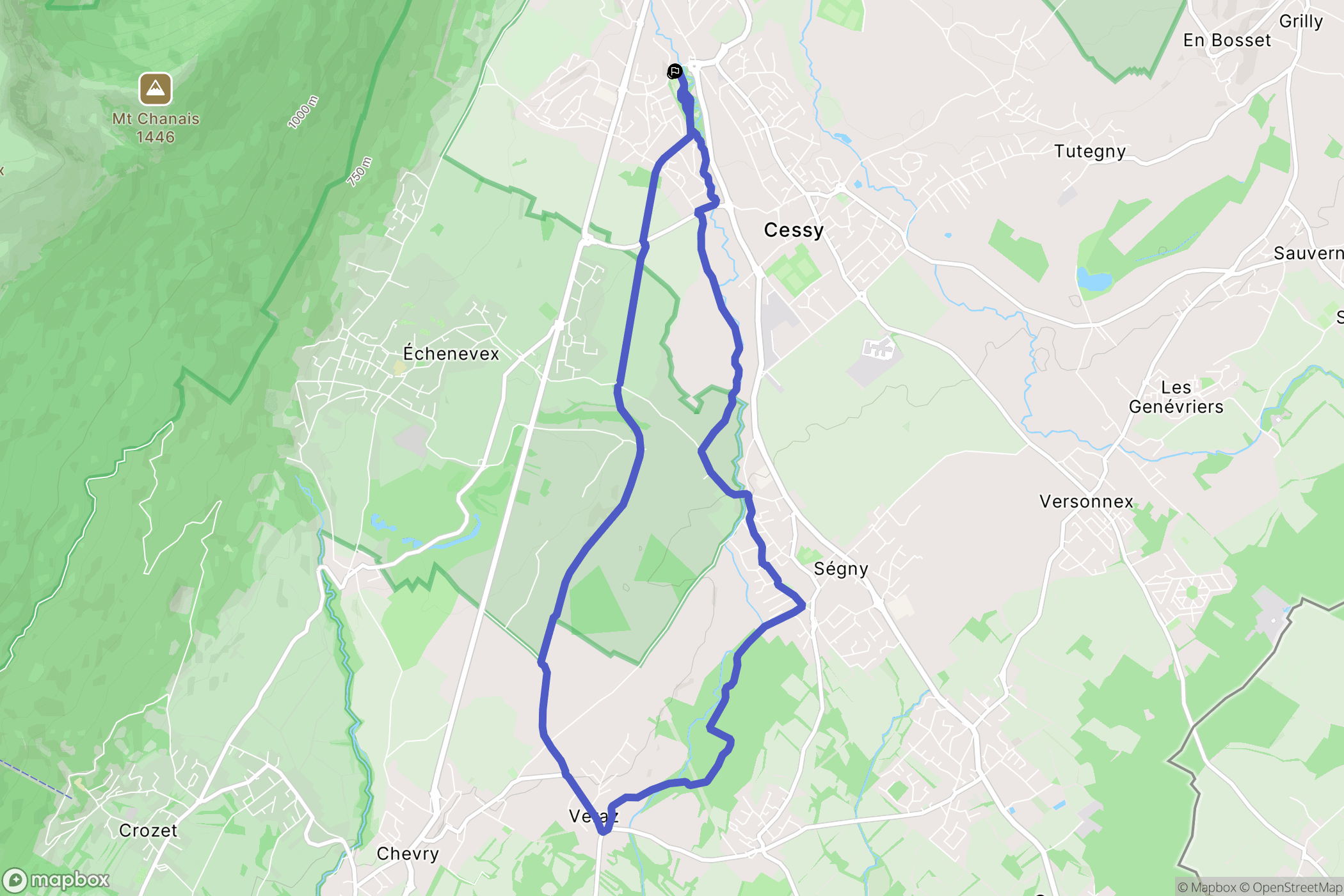 Gex : carte du parcours de randonnée - France