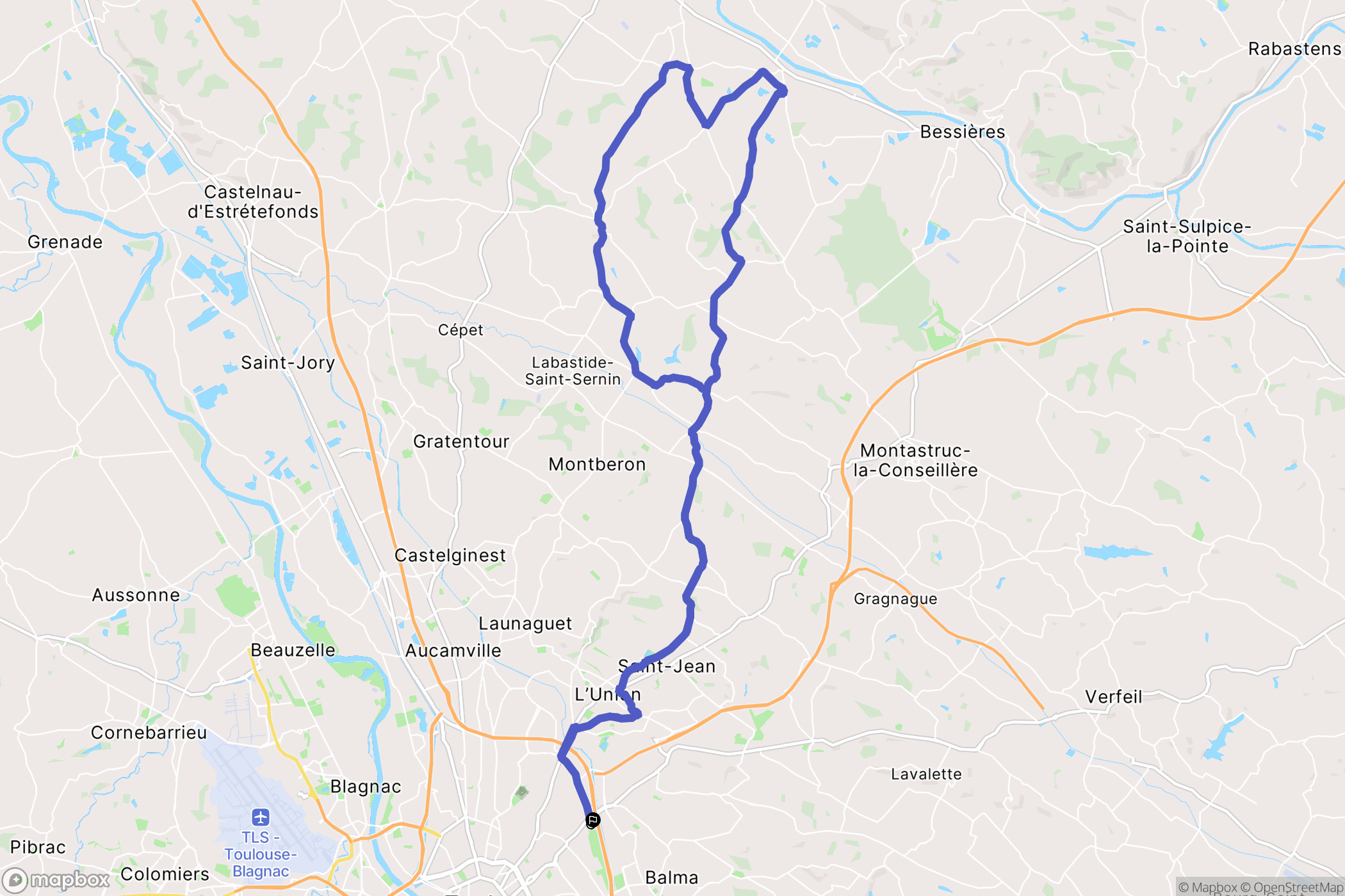 Toulouse : carte du parcours de randonnée - France