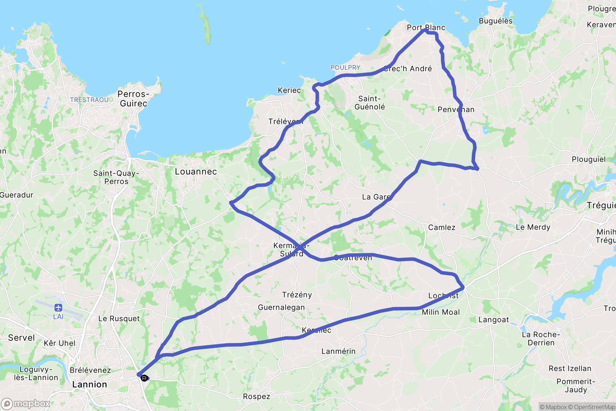 Lannion : carte du parcours de randonnée - France