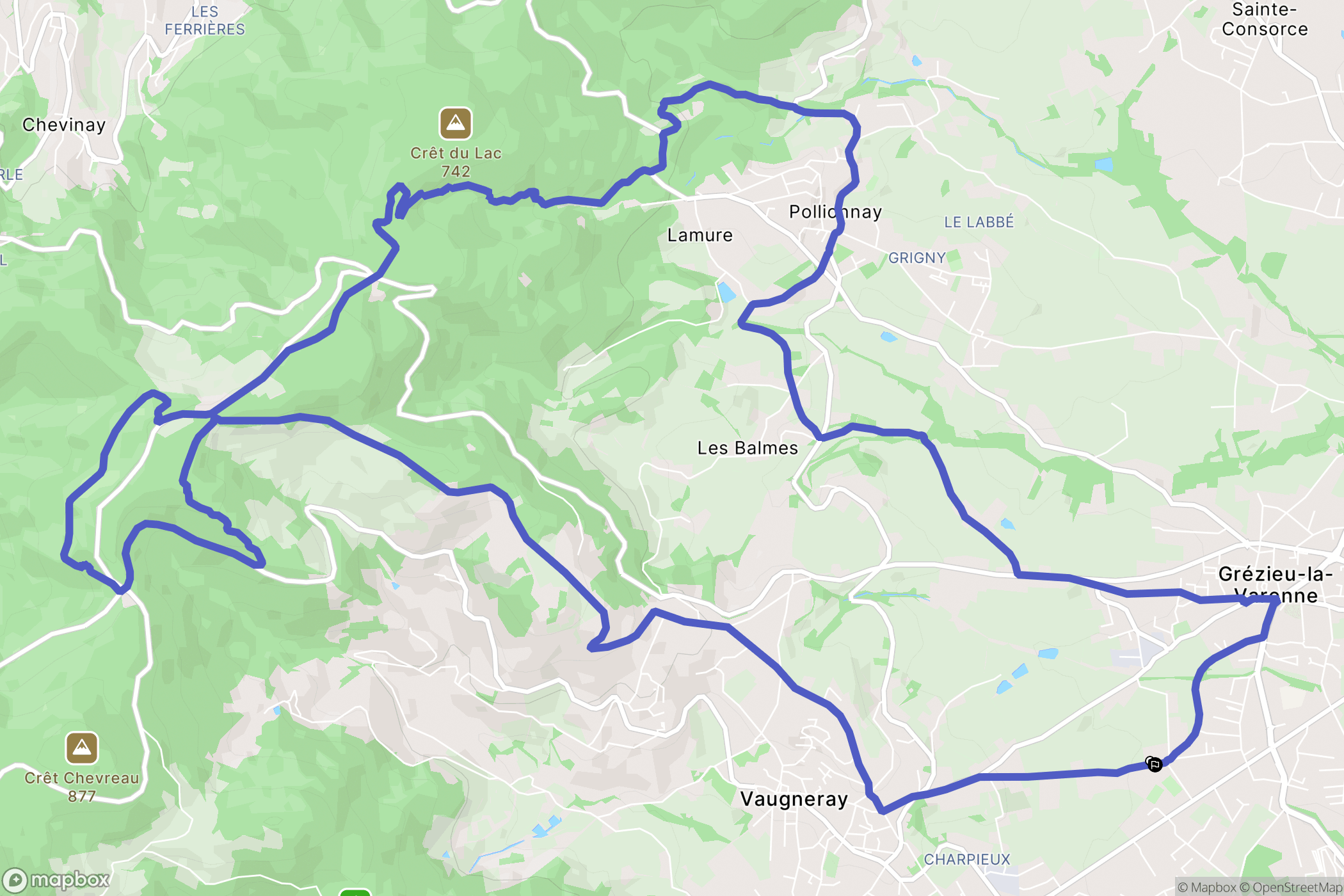 Vaugneray : carte du parcours de randonnée - France