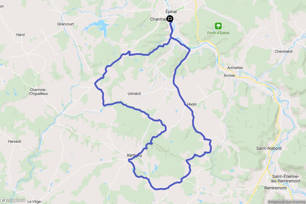 Épinal : carte du parcours de randonnée - France