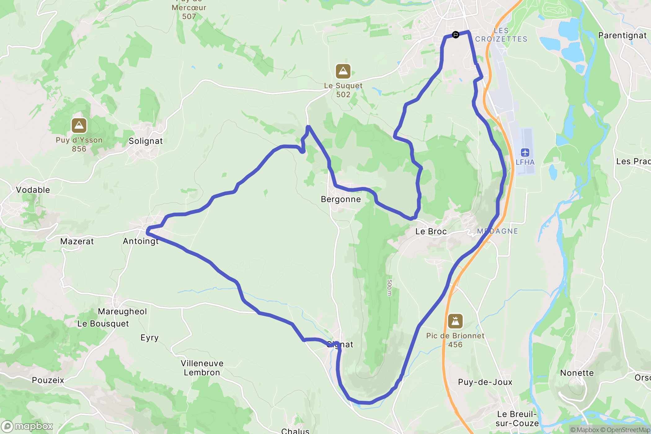 Issoire : carte du parcours de randonnée - France