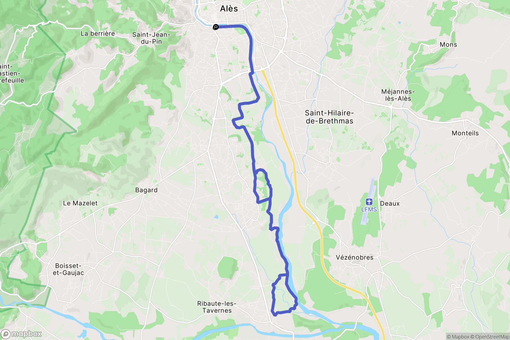 Alès : carte du parcours de randonnée - France