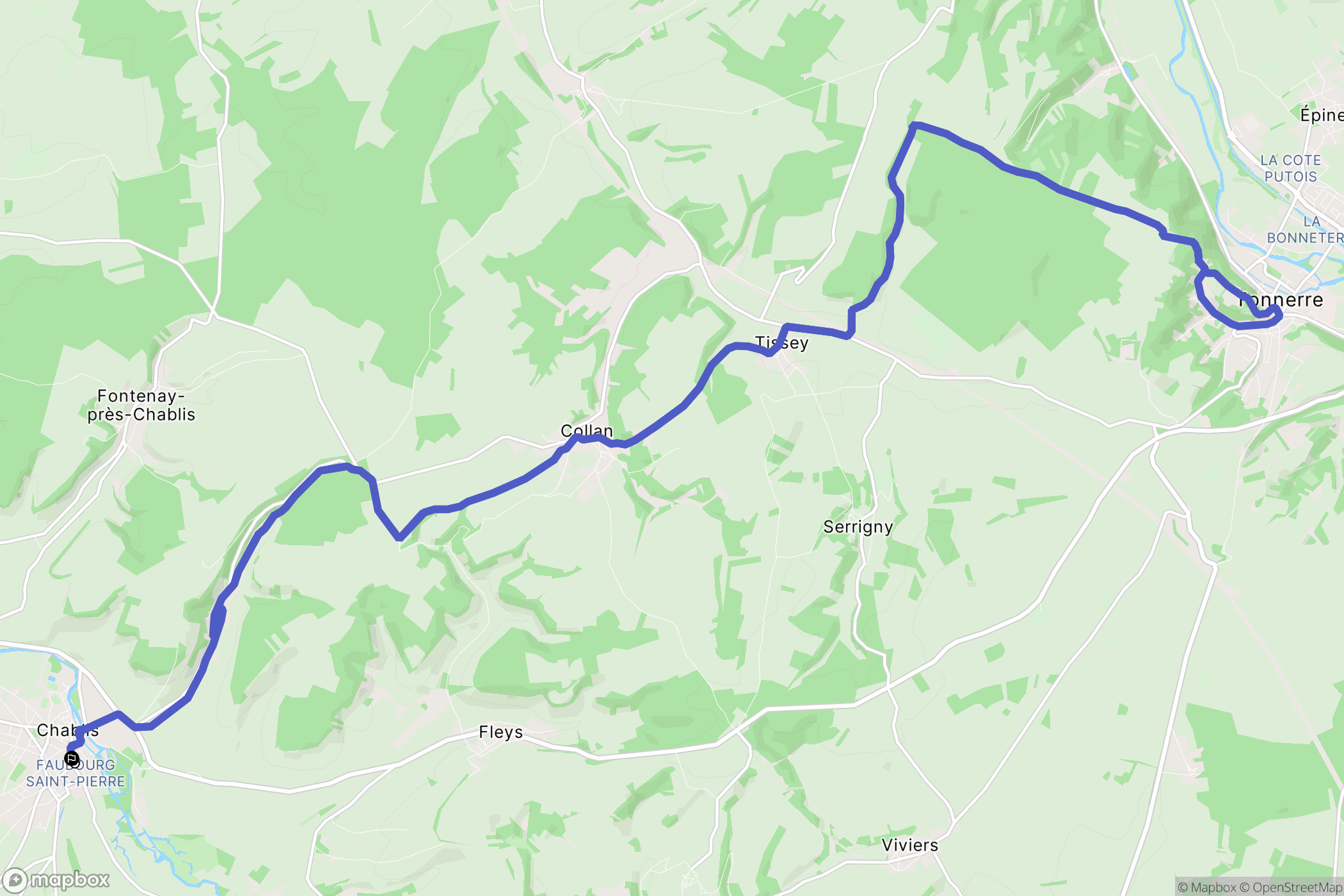 Chablis : carte du parcours de randonnée - France