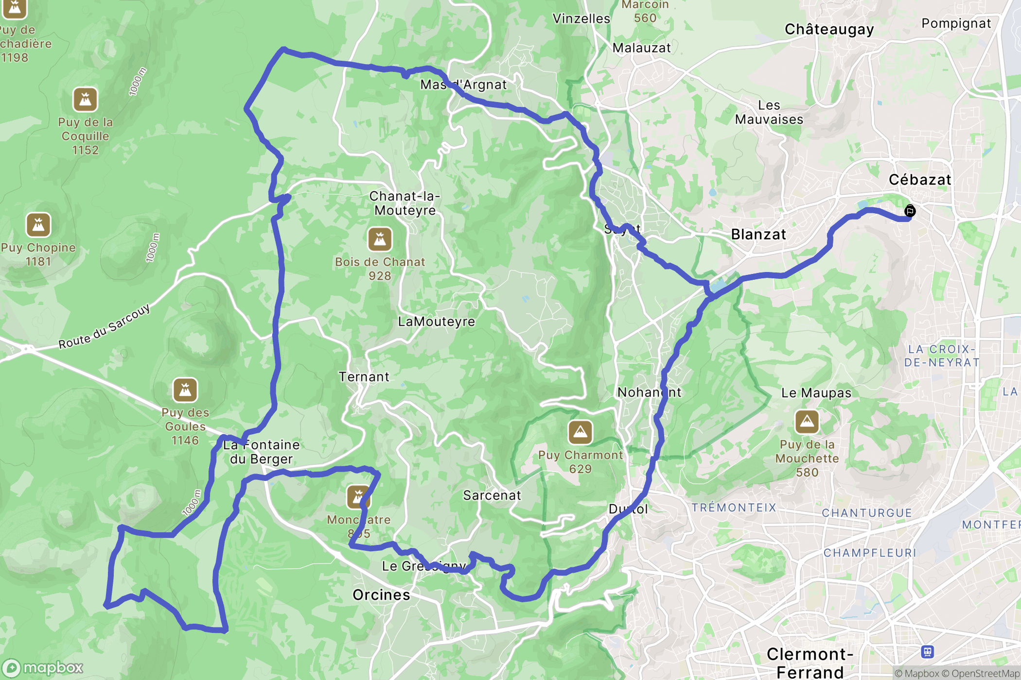 Cébazat : carte du parcours de randonnée - France
