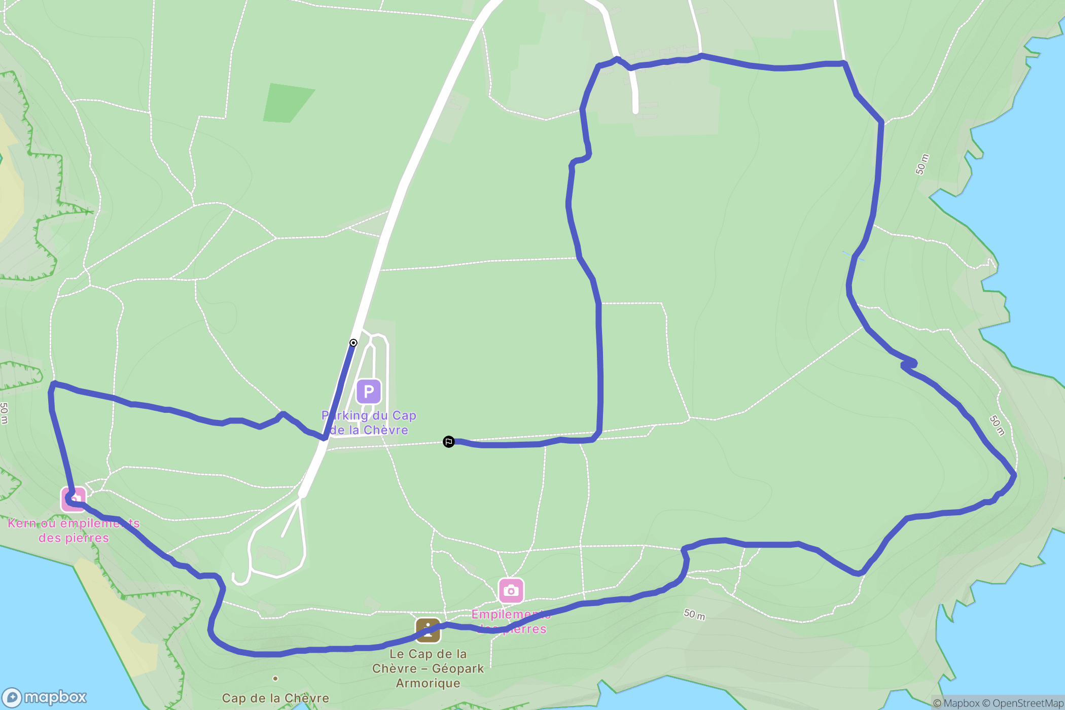 Crozon : carte du parcours de randonnée - France