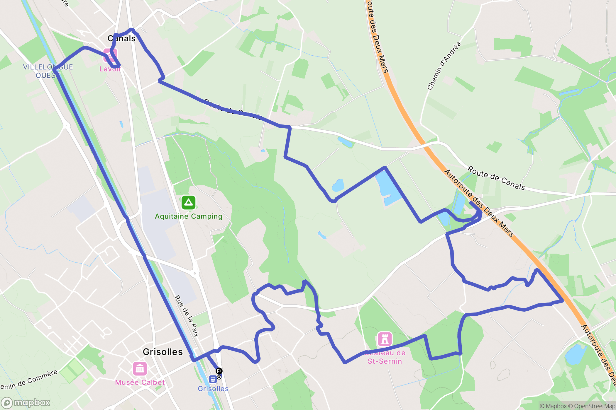Grisolles : carte du parcours de randonnée - France