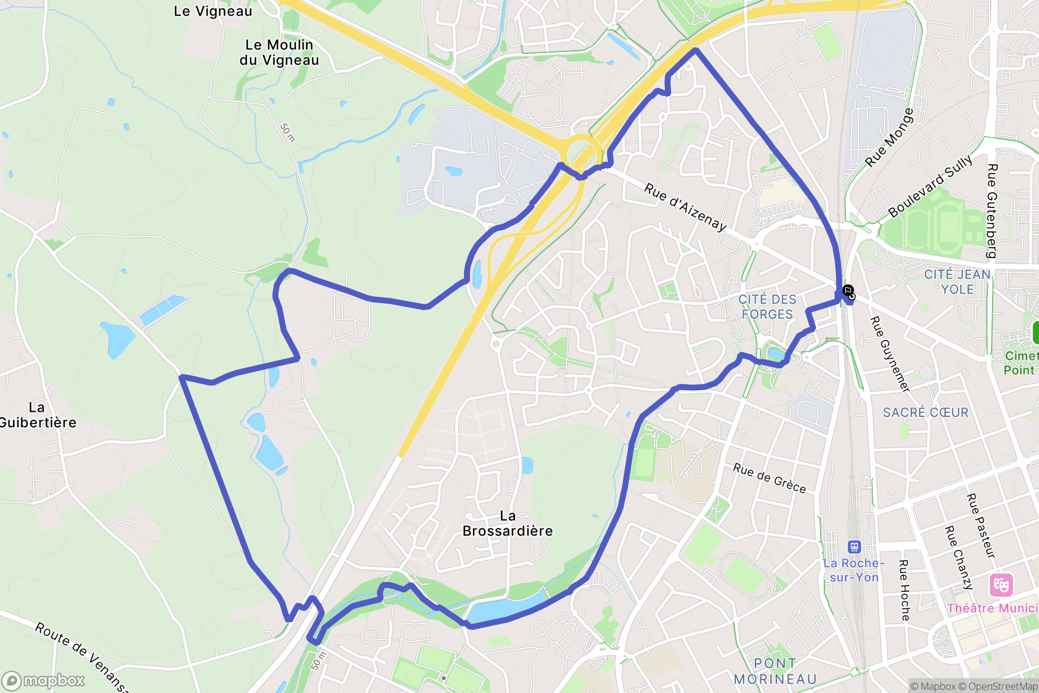 La Roche-sur-Yon : carte du parcours de randonnée - France