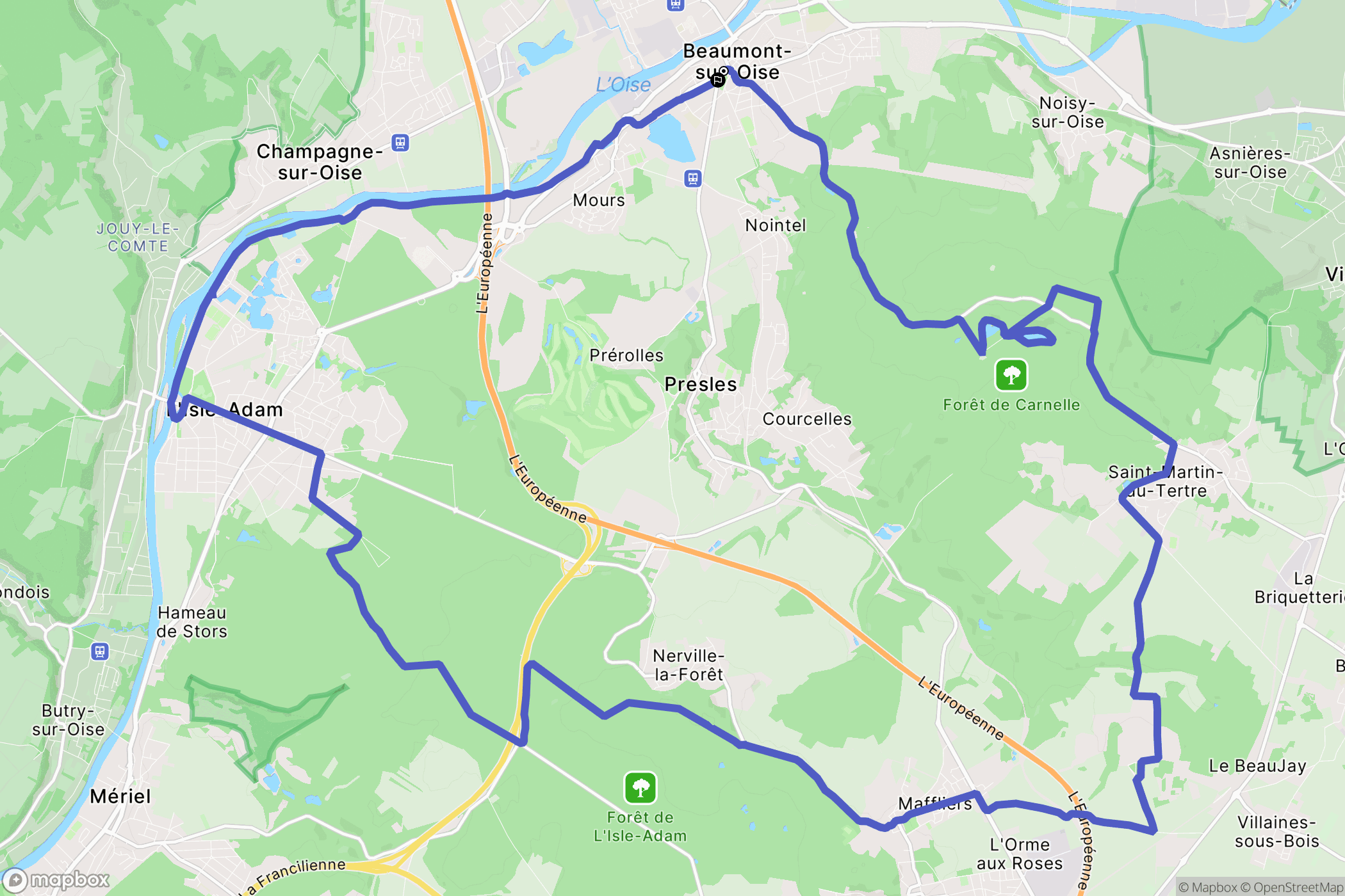 Beaumont-sur-Oise : carte du parcours de randonnée - France