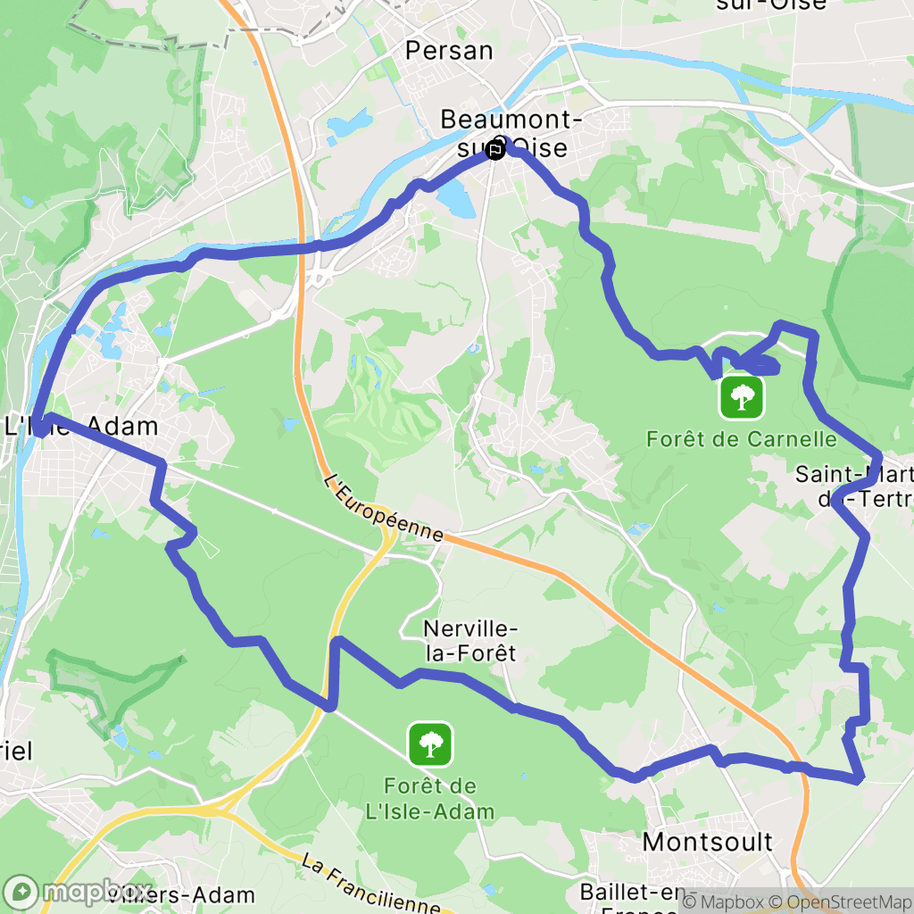 Beaumont-sur-Oise : carte du parcours de randonnée - France