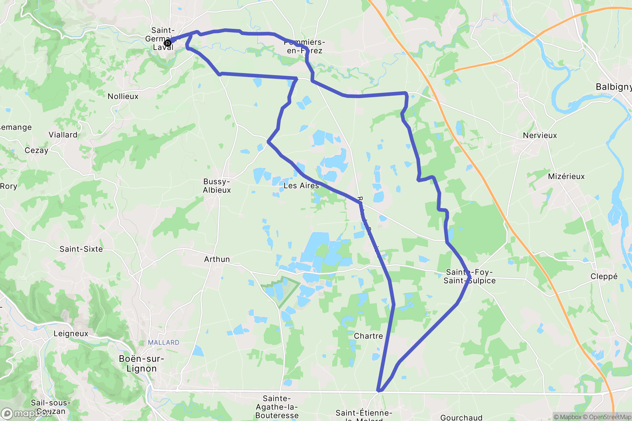 Saint-Germain-Laval : carte du parcours de randonnée - France